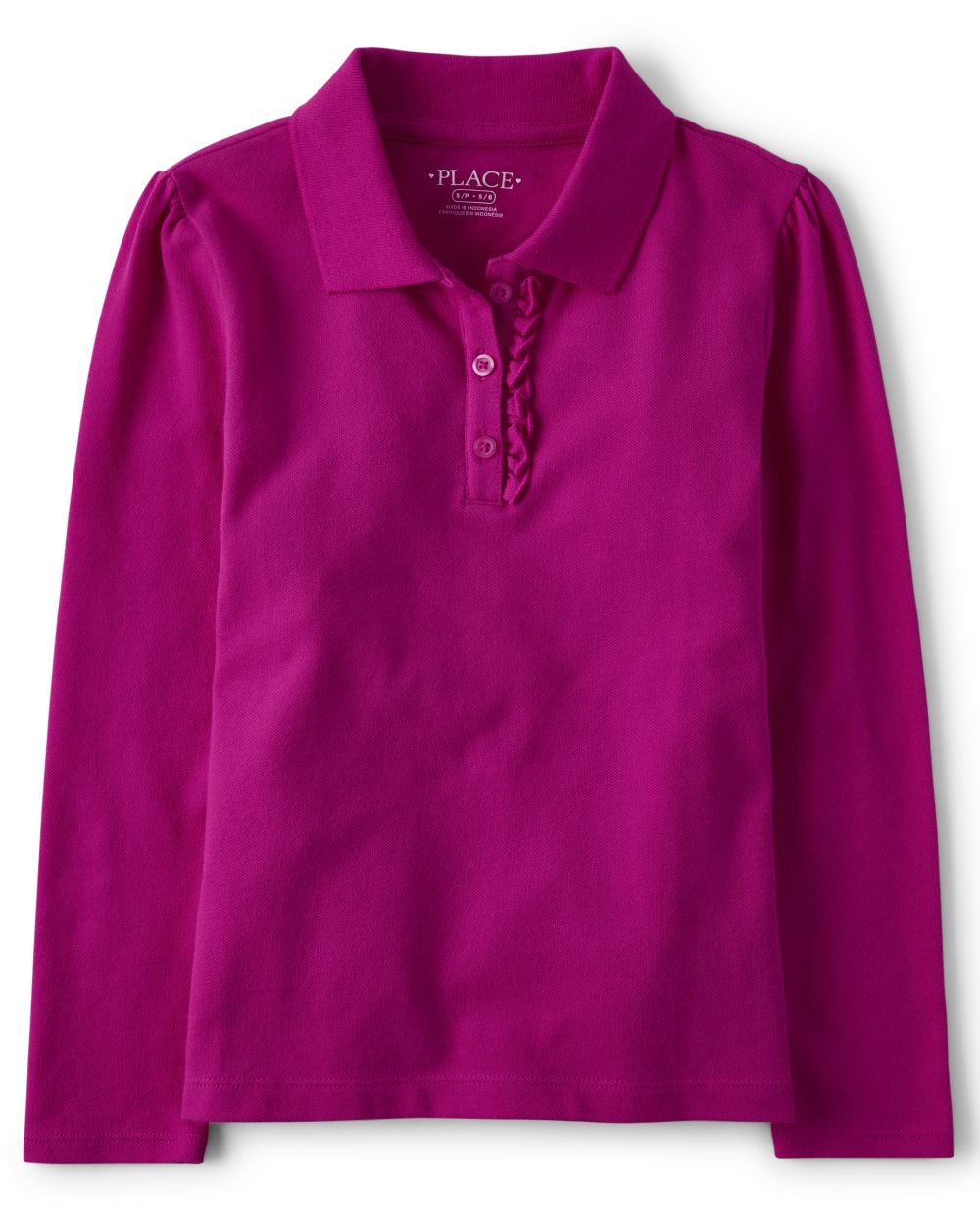 s Uniform Long Sleeve Ruffle Pique Polo - Pink - The Children's Place
