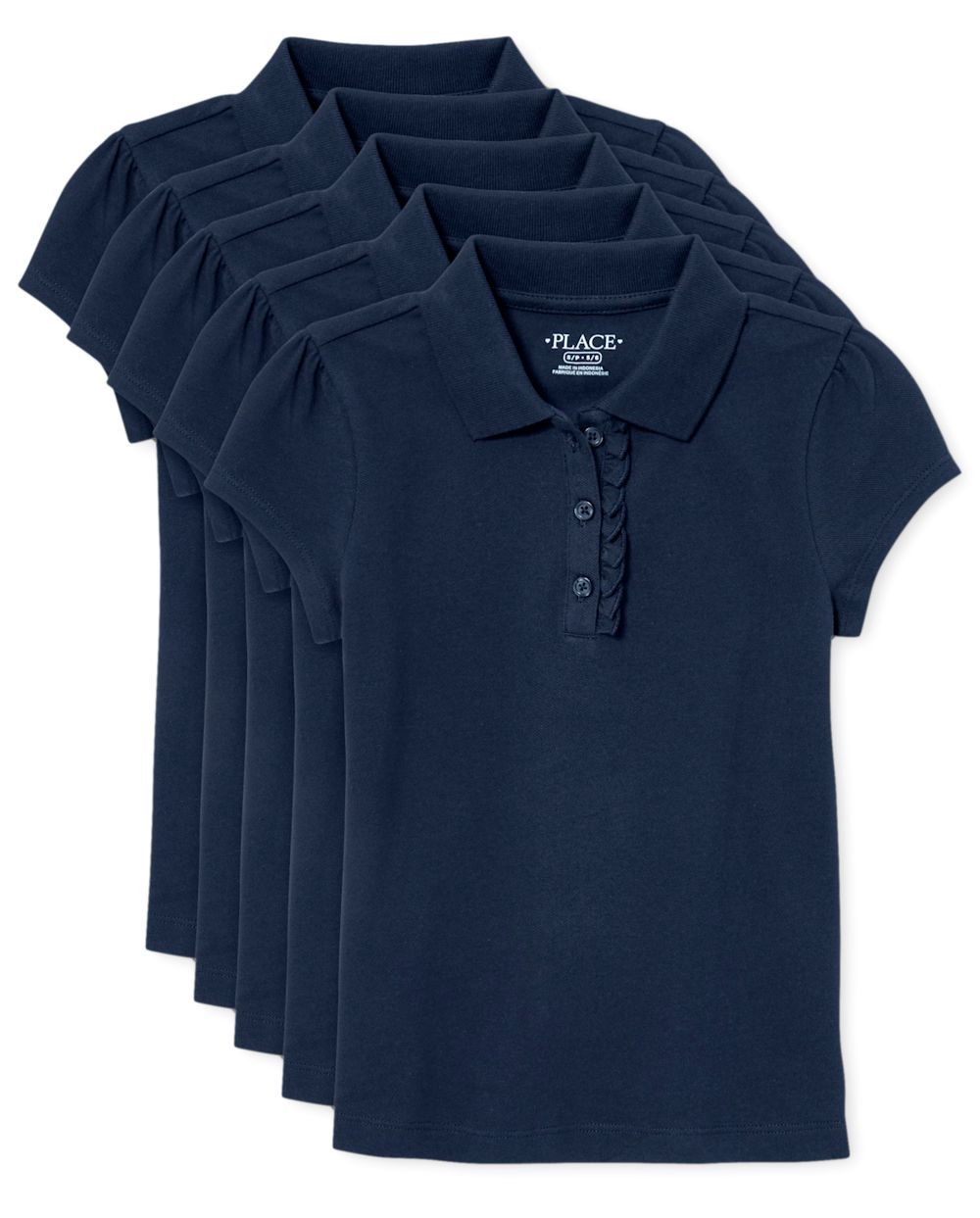 s Uniform Ruffle Pique Polo 5-Pack - Blue - The Children's Place
