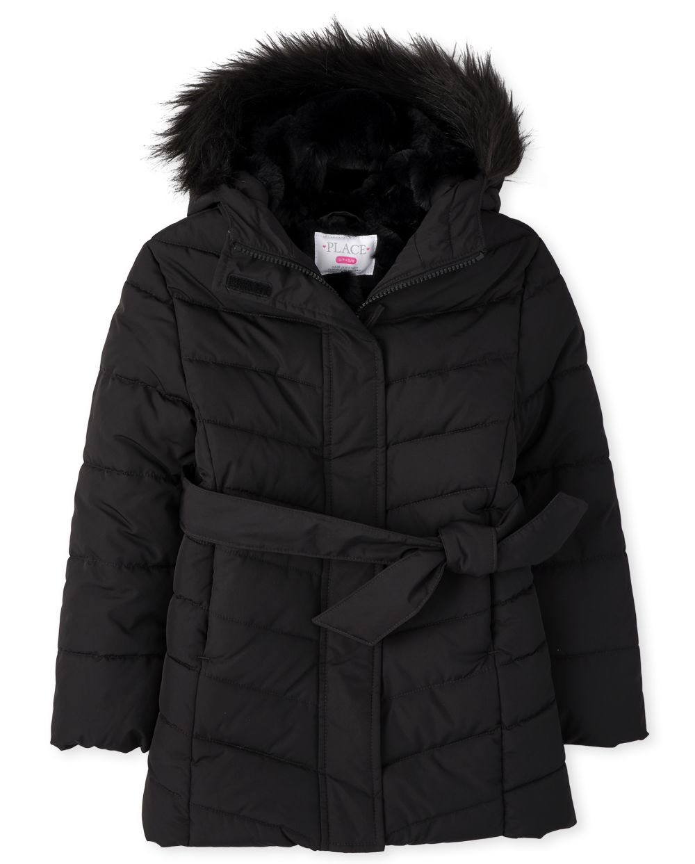 Girls Long Puffer Jacket - Black - The Children's Place