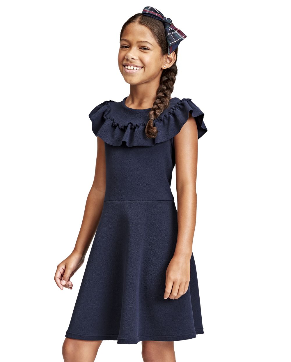 Girls Ruffle Textured Jacquard Dress - Blue - The Children's Place