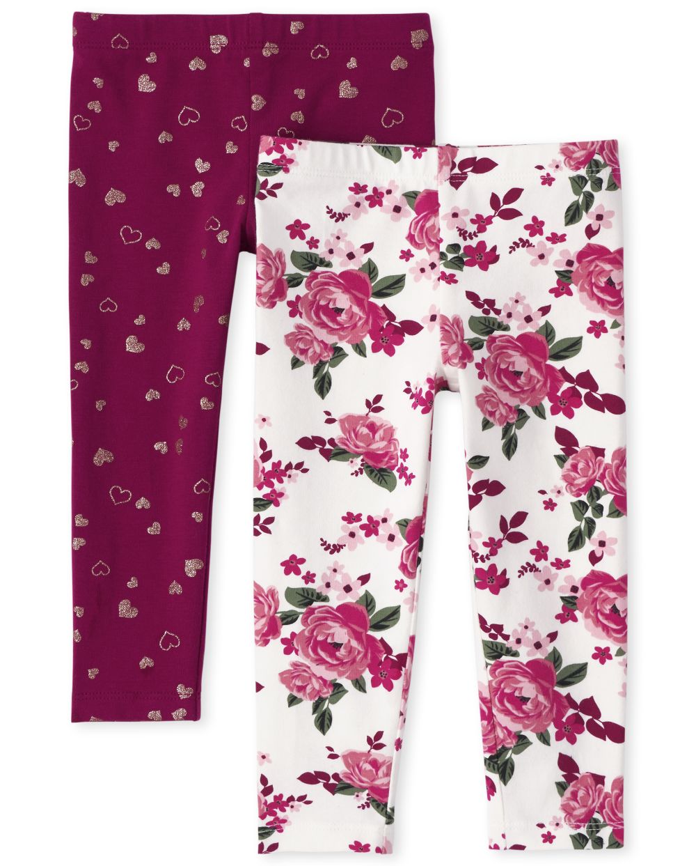 Baby Girls Toddler Floral Glitter Leggings 2-Pack - White - The Children's Place