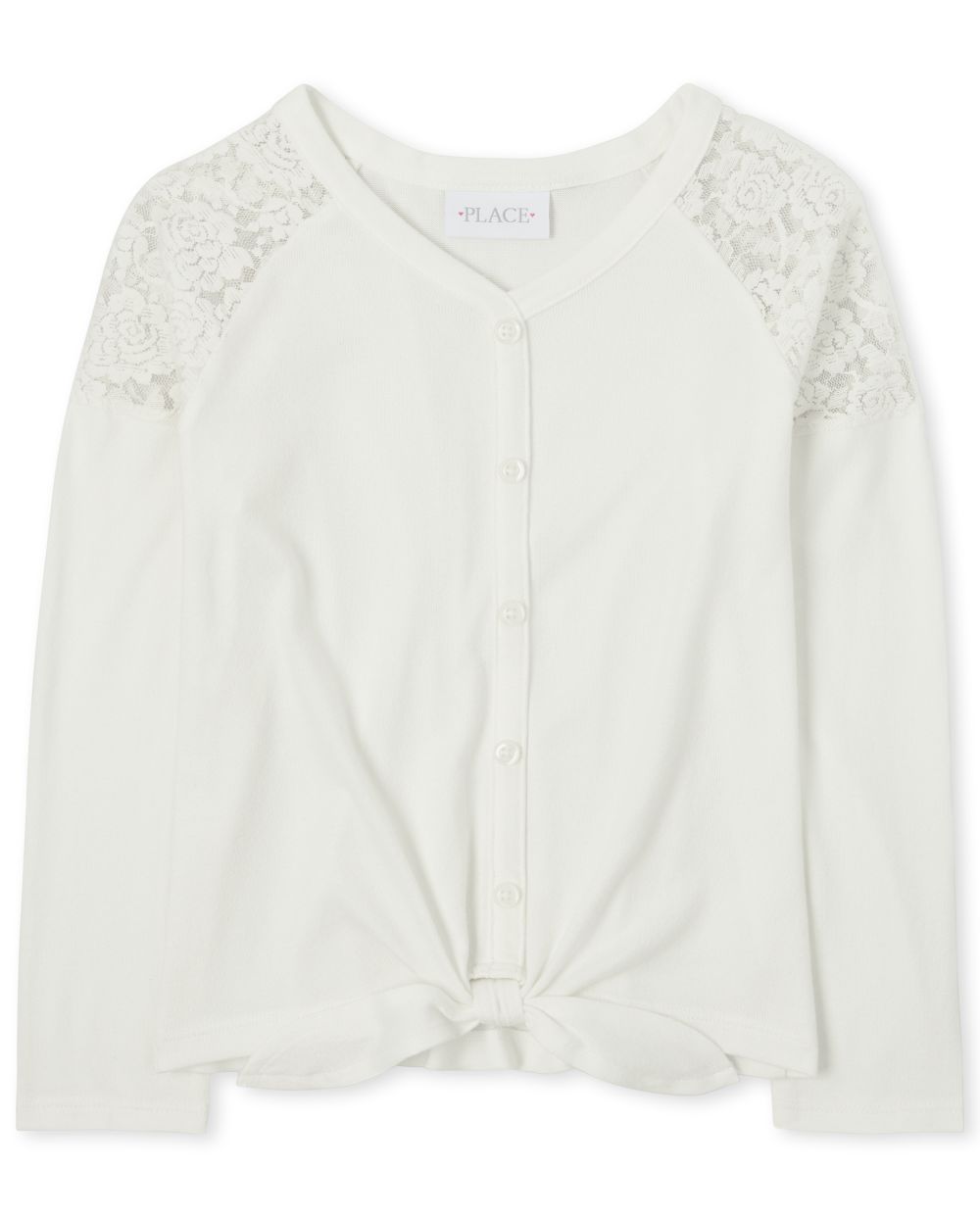 Girls Lace Tie Front Lightweight Sweater Top - White - The Children's Place