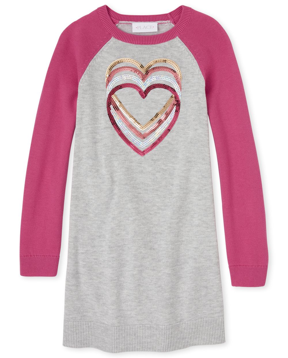 

Girls Heart Raglan Sweater Dress - Pink - The Children's Place
