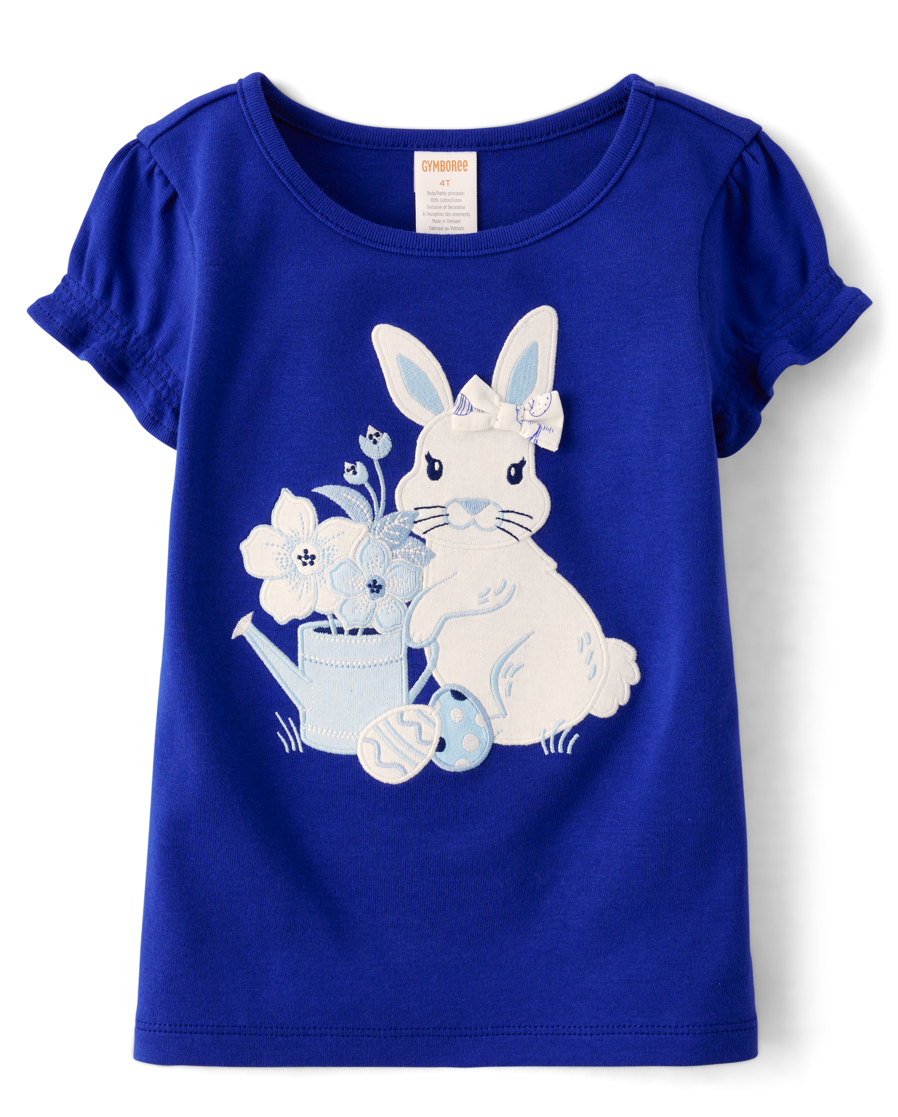 Girls Short Sleeve Embroidered Bunny Top - Spring