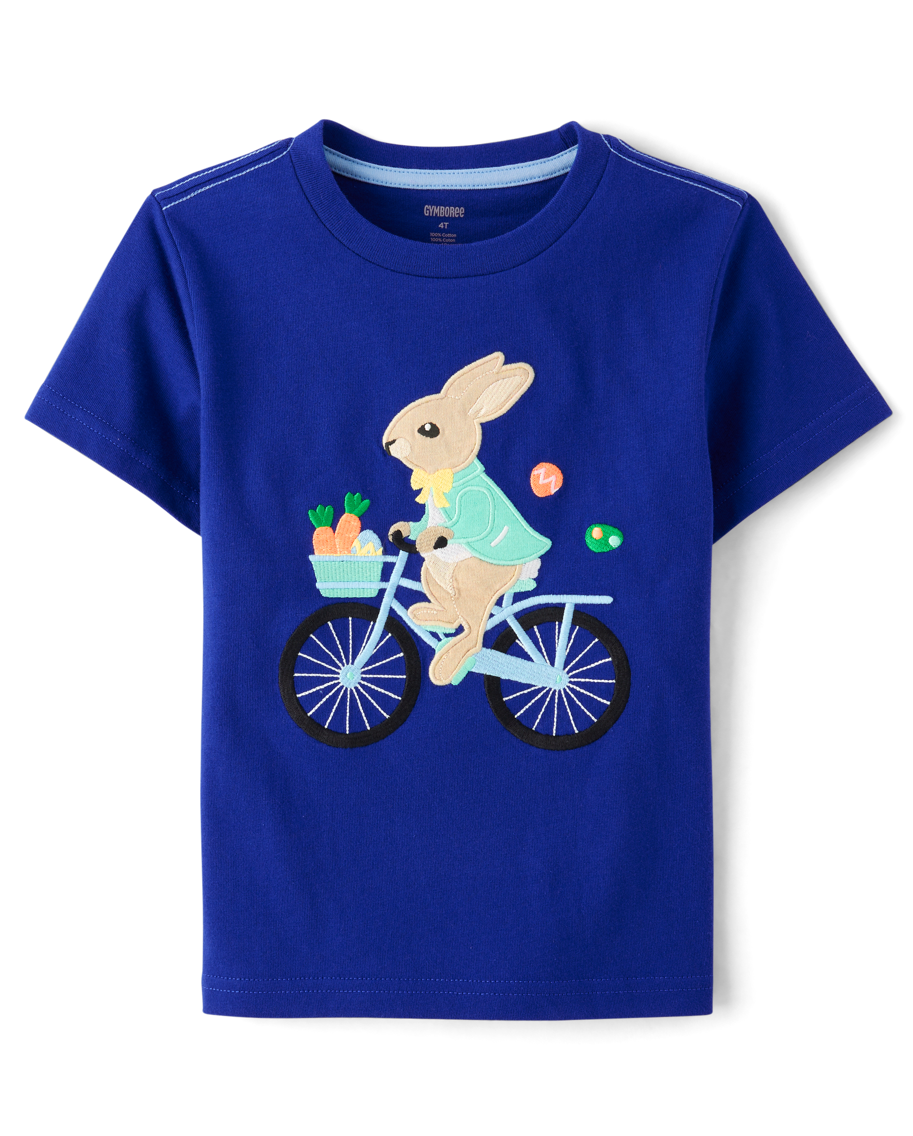 【CPGN STUDIO】Funky Rabbit Embroidery Short Sleeve T-shirt Boys Short Sleeve Embroidered Bunny Top - Garden Party