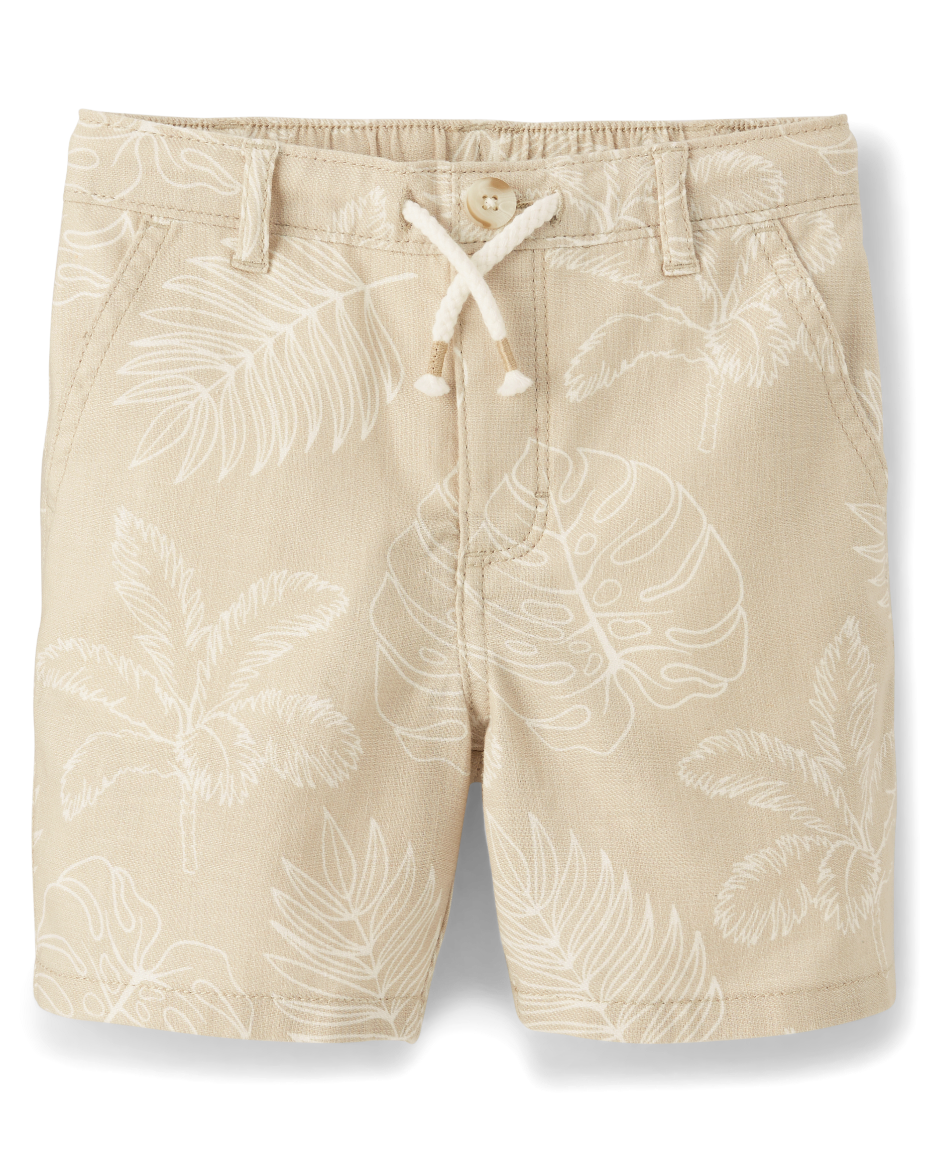 Kids Tropical Leaf Print Linen-Blend Pull-On Shorts - TAN | Gymboree