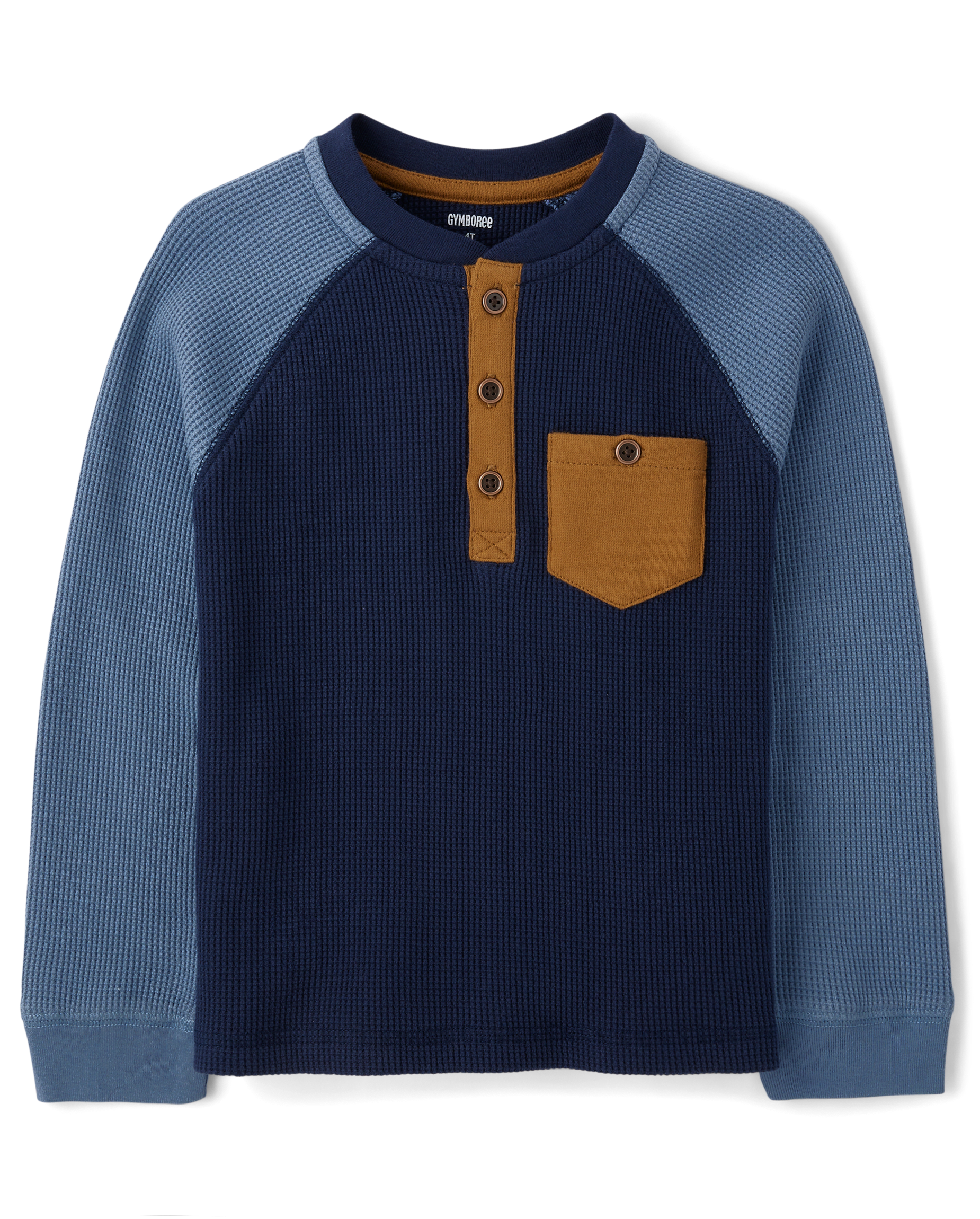 Boys Long Raglan Sleeve Colorblock Thermal Henley Top