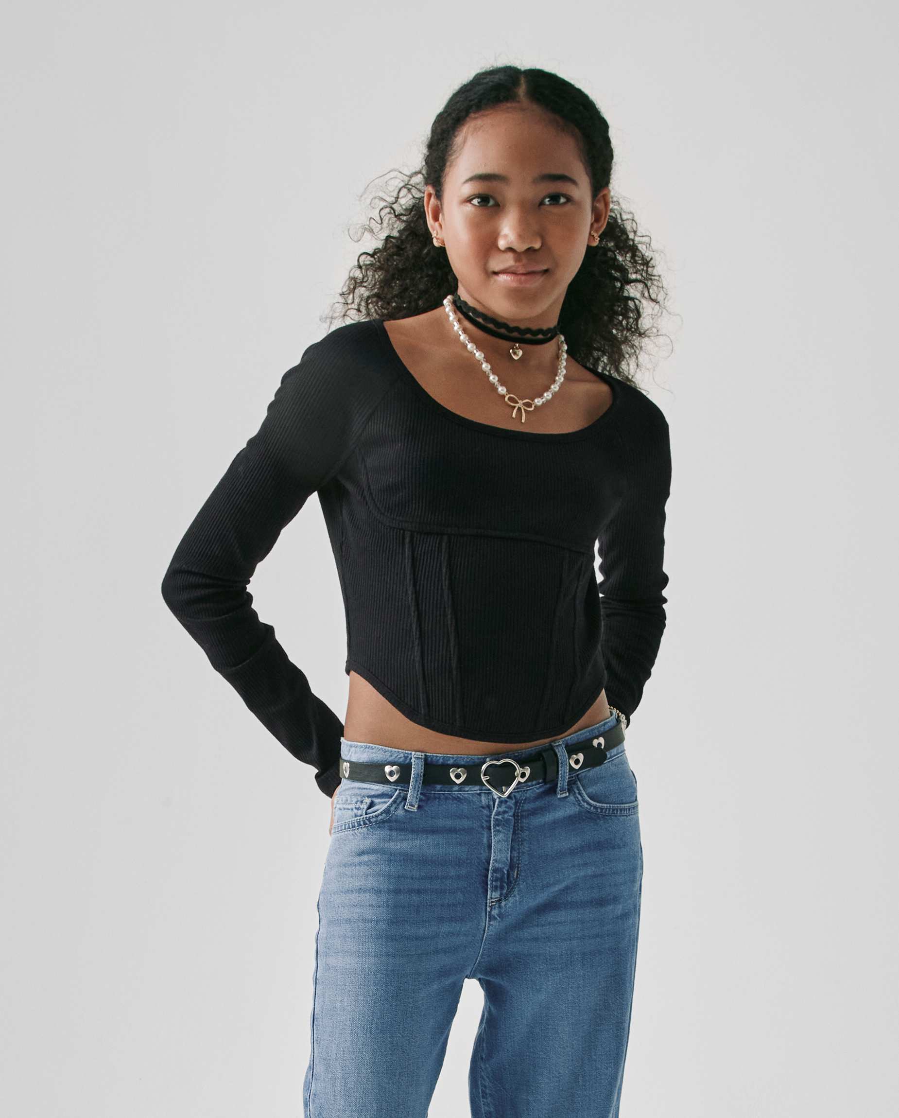 Tween Girls Ribbed Corset Top - BLACK