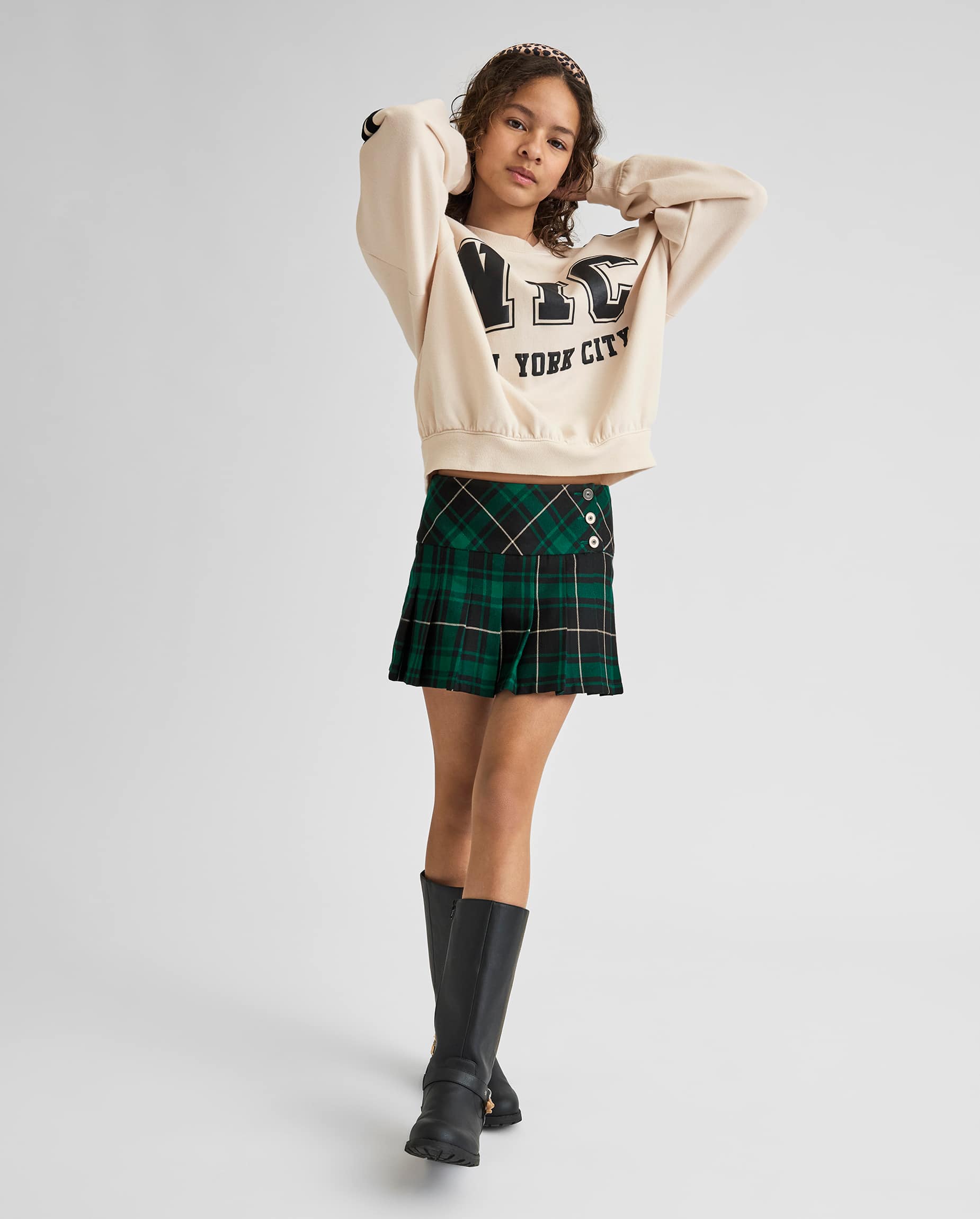 Tween Girls Plaid Pleated Skort - GREEN | The Children's Place