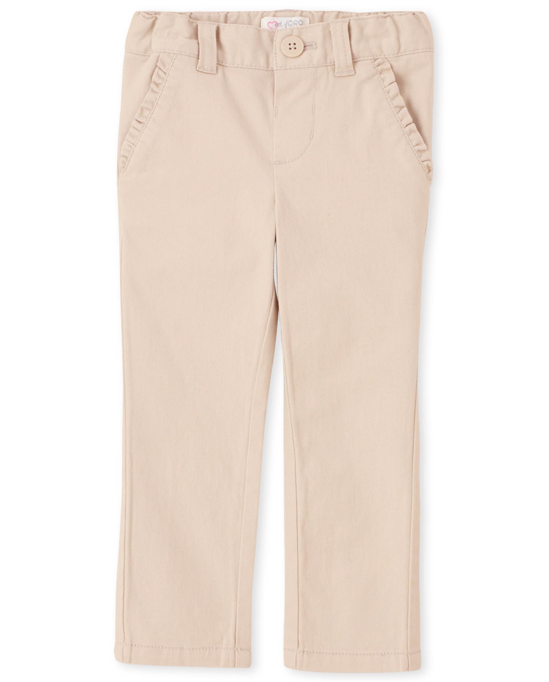 Toddler Girls Uniform Ruffle Twill Woven Skinny Chino Pants TAN