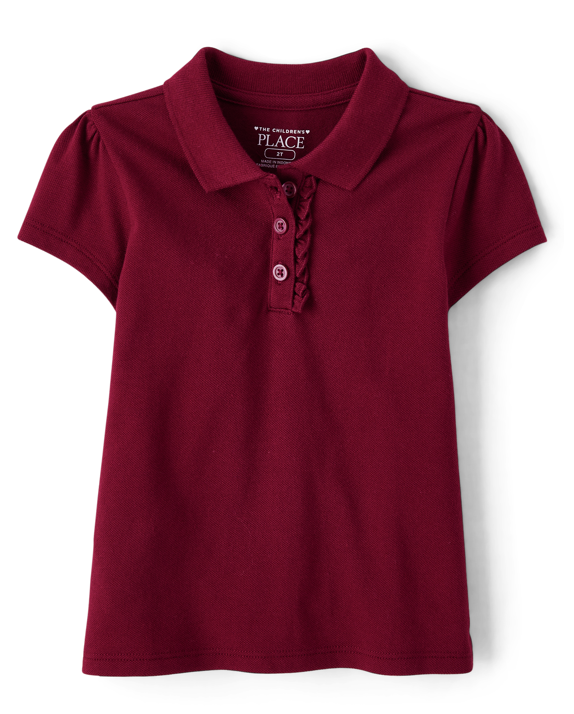 Toddler Girls Uniform Short Sleeve Ruffle Pique Polo RED The