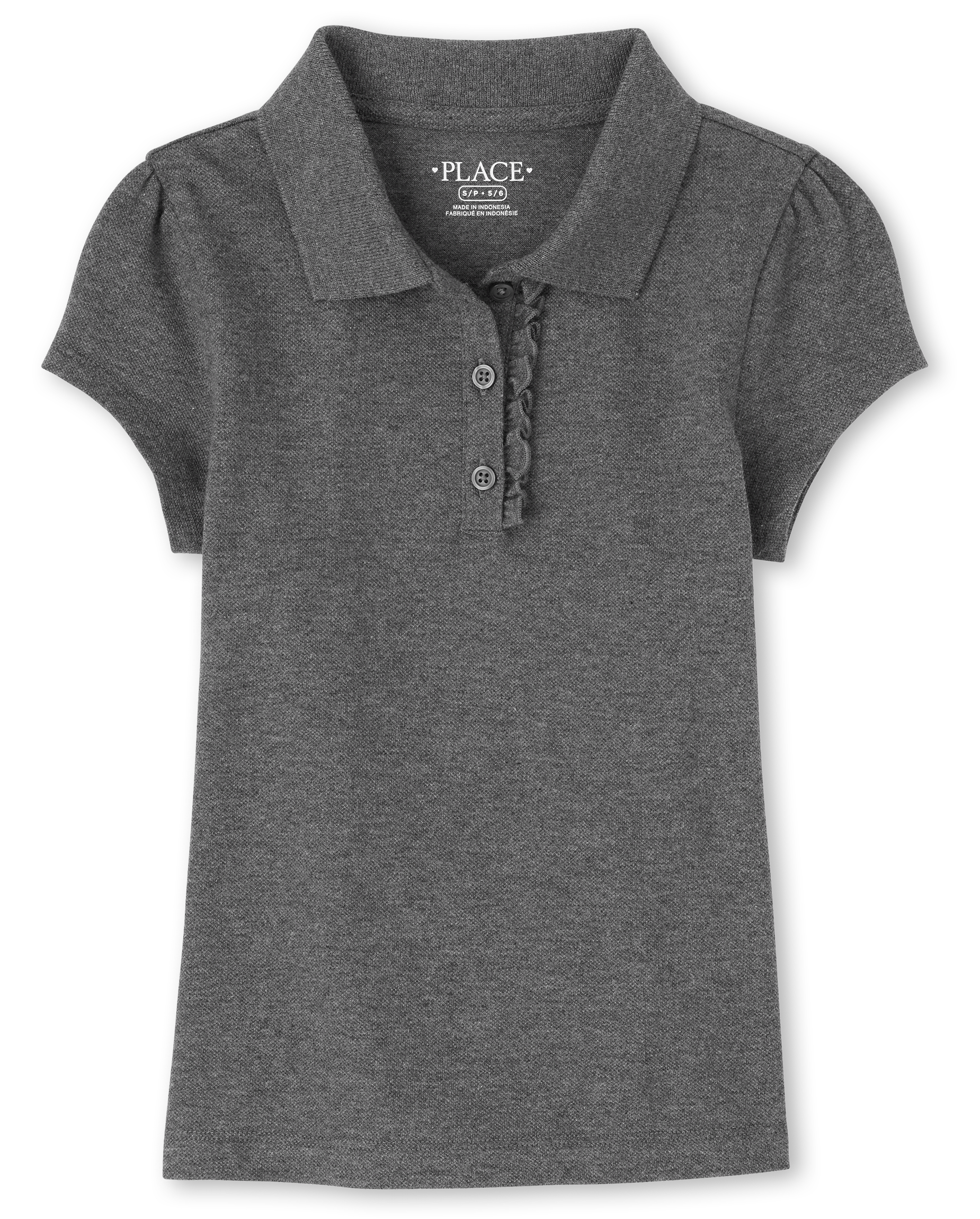 Girls Uniform Short Sleeve Ruffle Pique Polo - GRAY | The