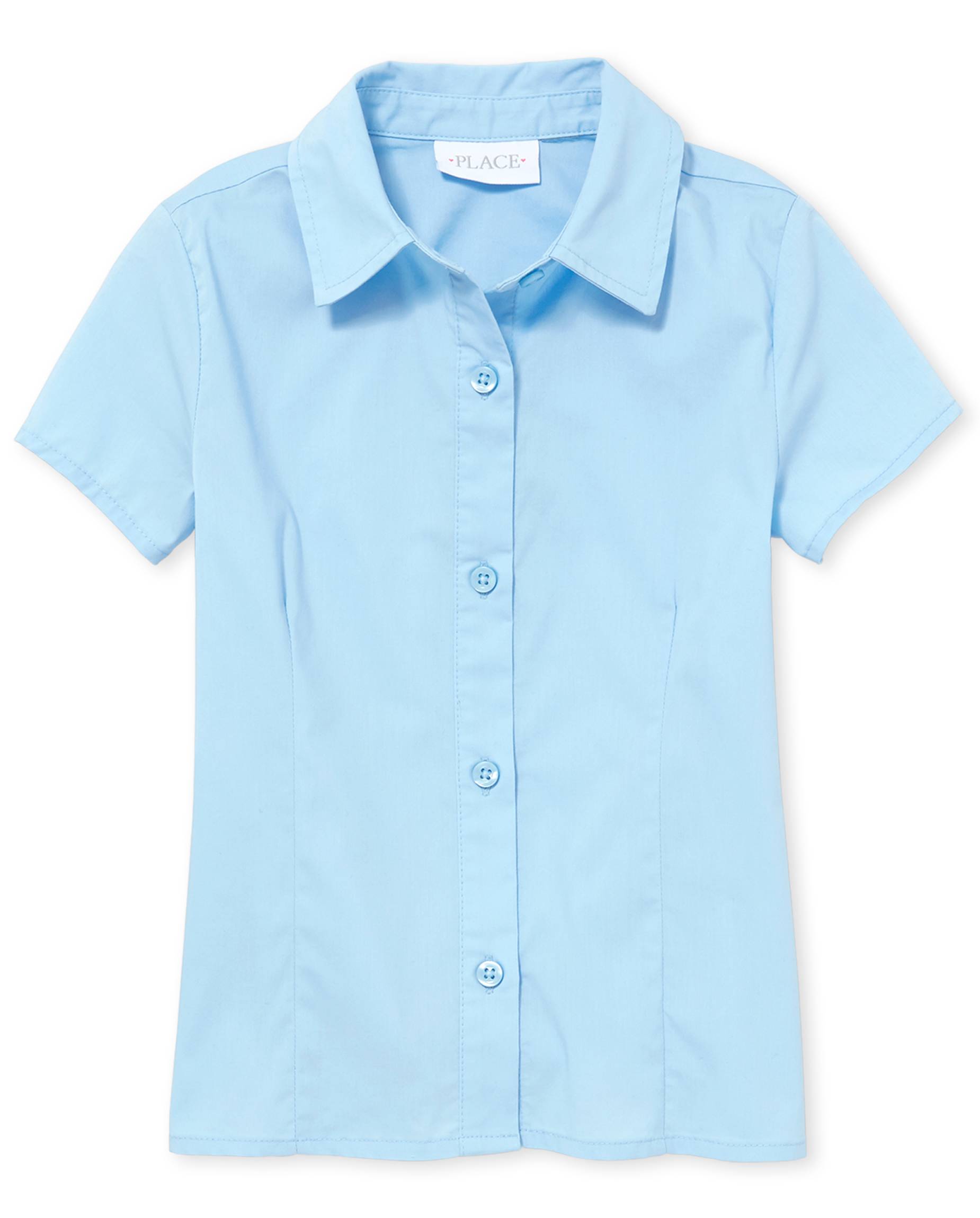 Camisa uniforme de popelina de manga corta con botones para niñas - WHITE |  The Children's Place, image size:1850x2300
