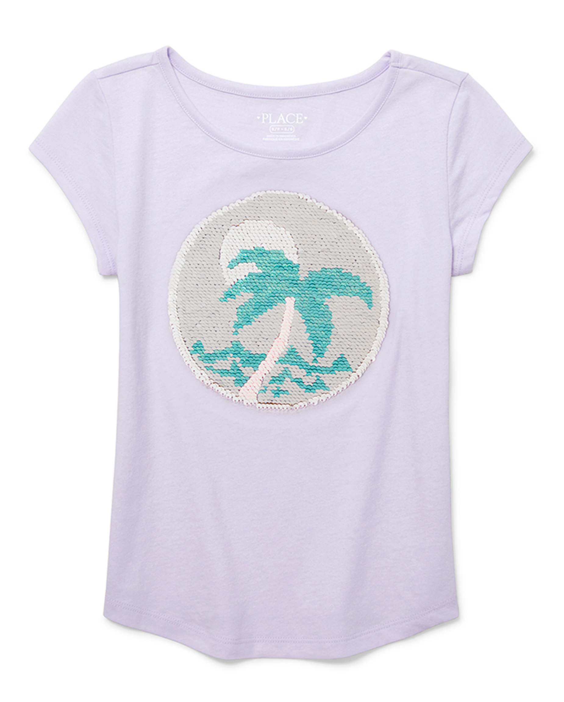Girls Short Sleeve Flip Sequin Graphic Top - PURPLE | The