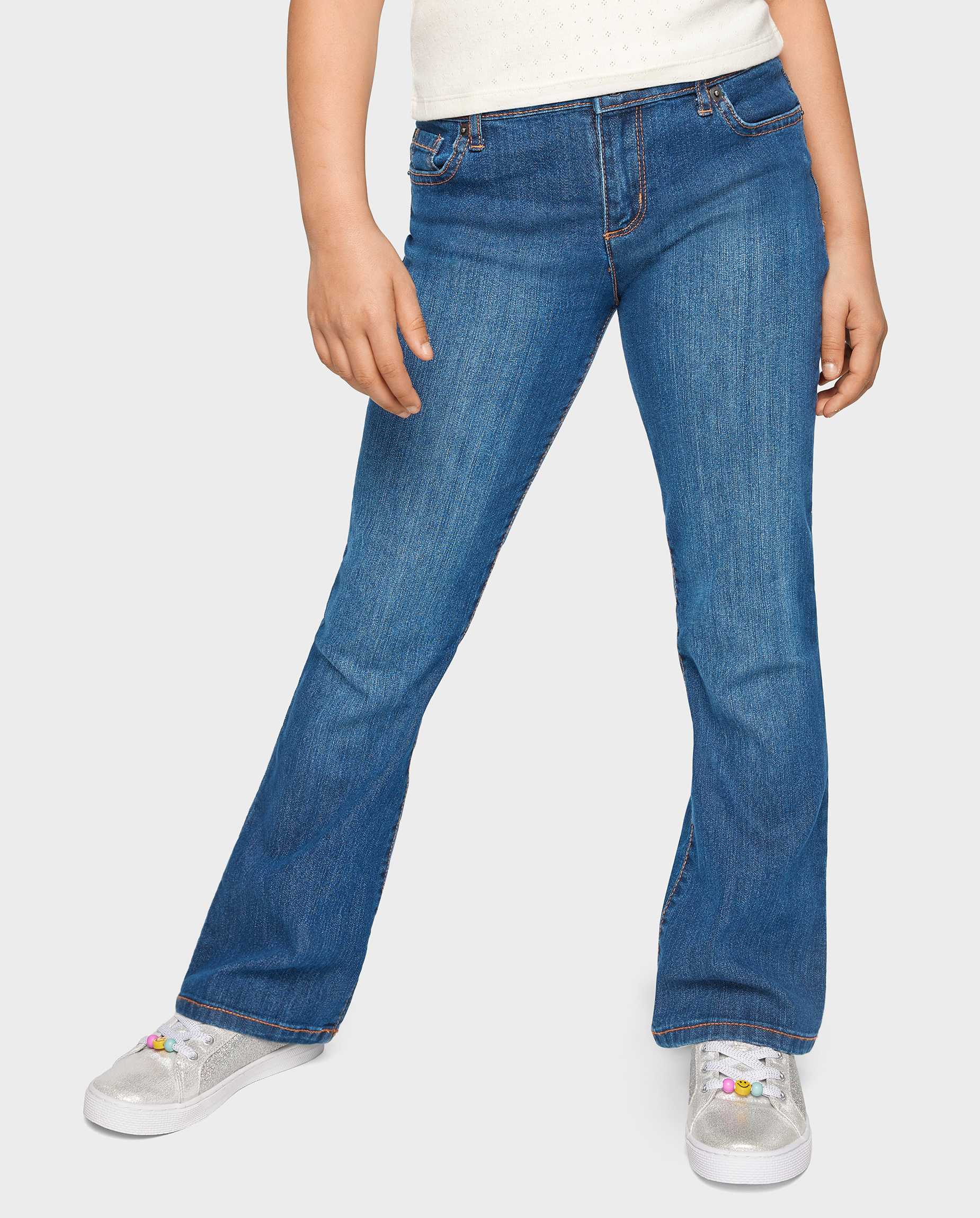 【BOK PLACE】Deep Bl Washing Low Waist Span Bootcut Denim Pt Girls Basic Bootcut Jeans - DENIM | The Children's Place CA