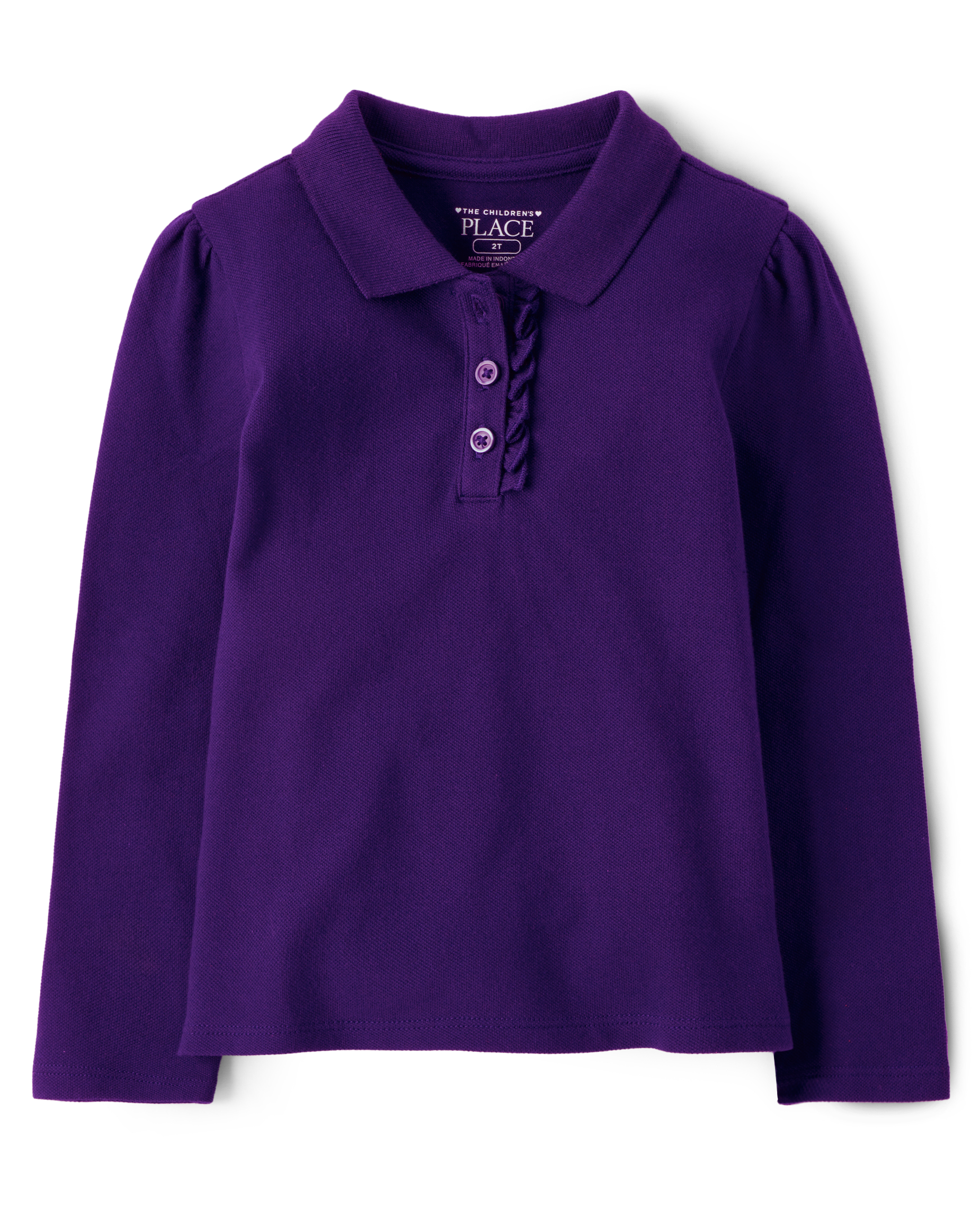 Toddler Girls Uniform Long Sleeve Ruffle Pique Polo - PURPLE | The 