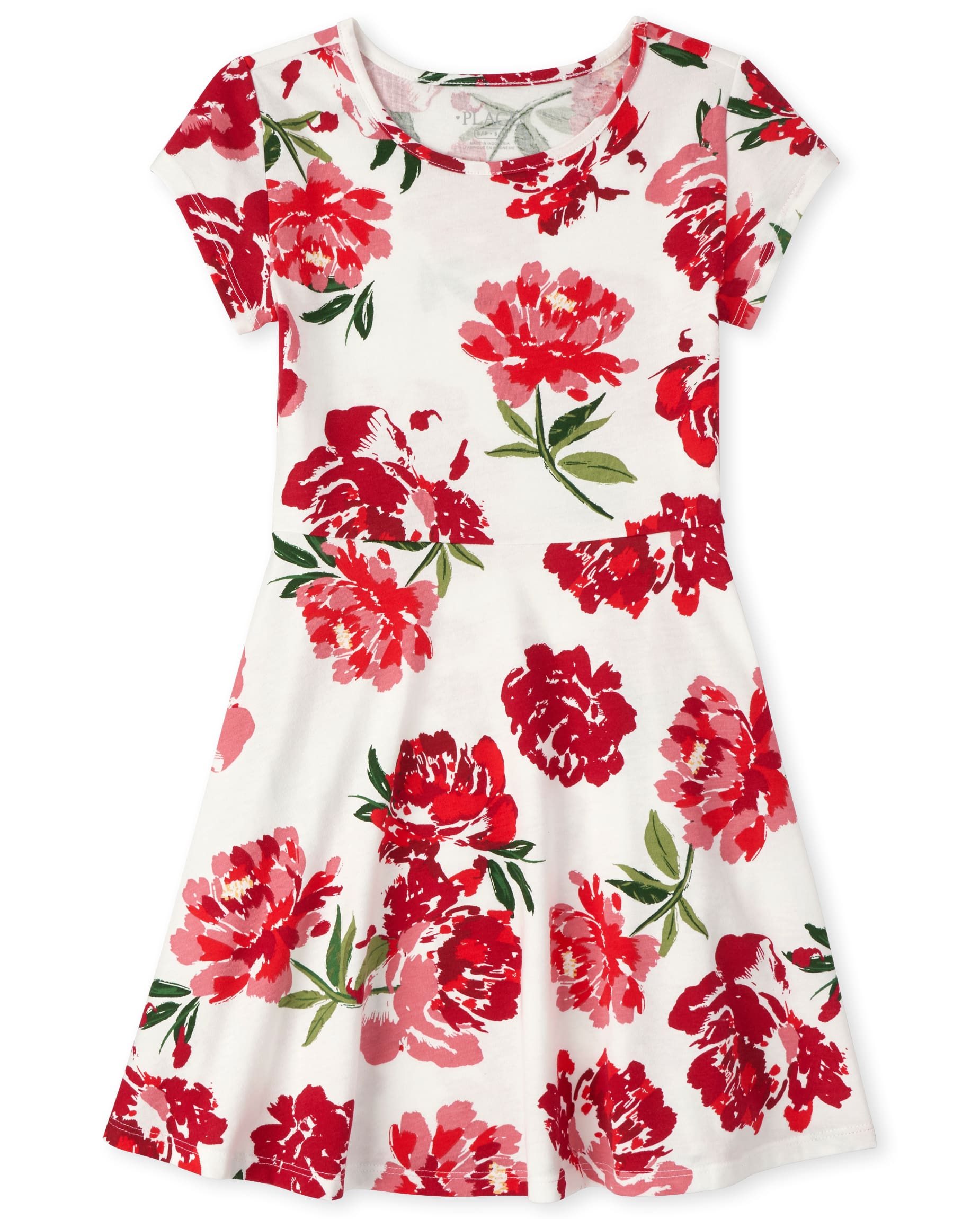 children's place skater dress Girls Short Sleeve Print Knit Skater Dress - WHITE