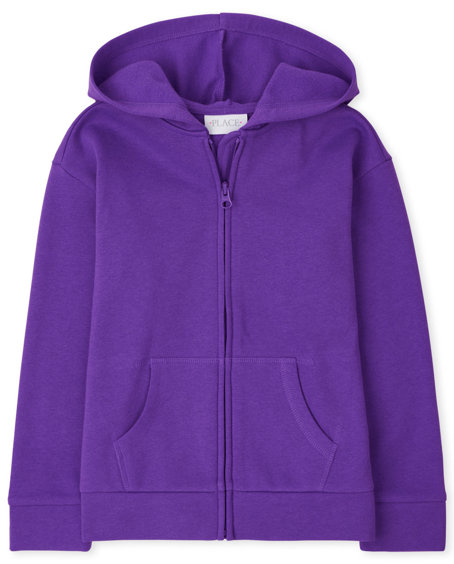 Zipper Childrens Purple Hoodies Girls Active Long Sleeve Fleece