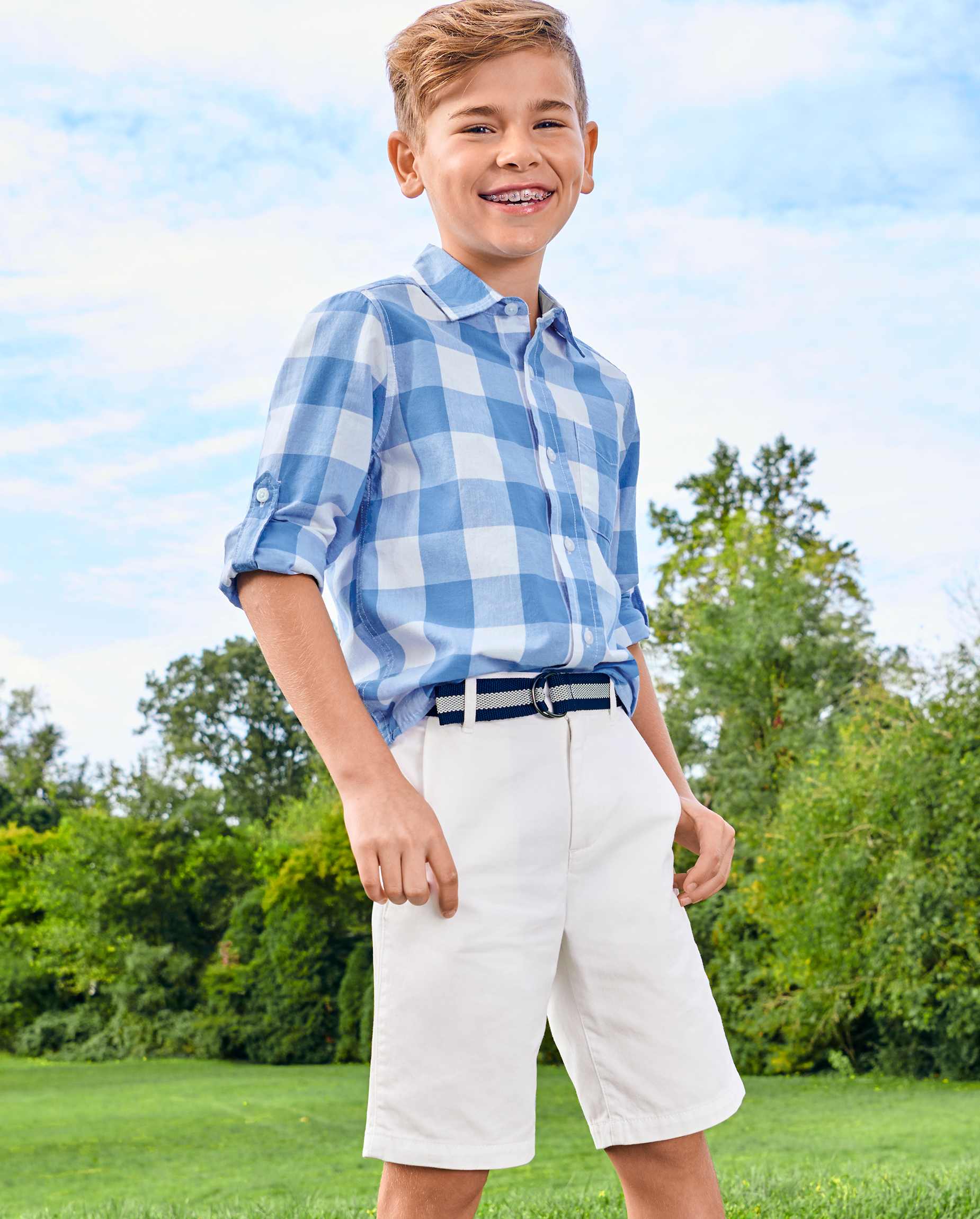 Boys Woven Belted Chino Shorts - WHITE | The Children's Place