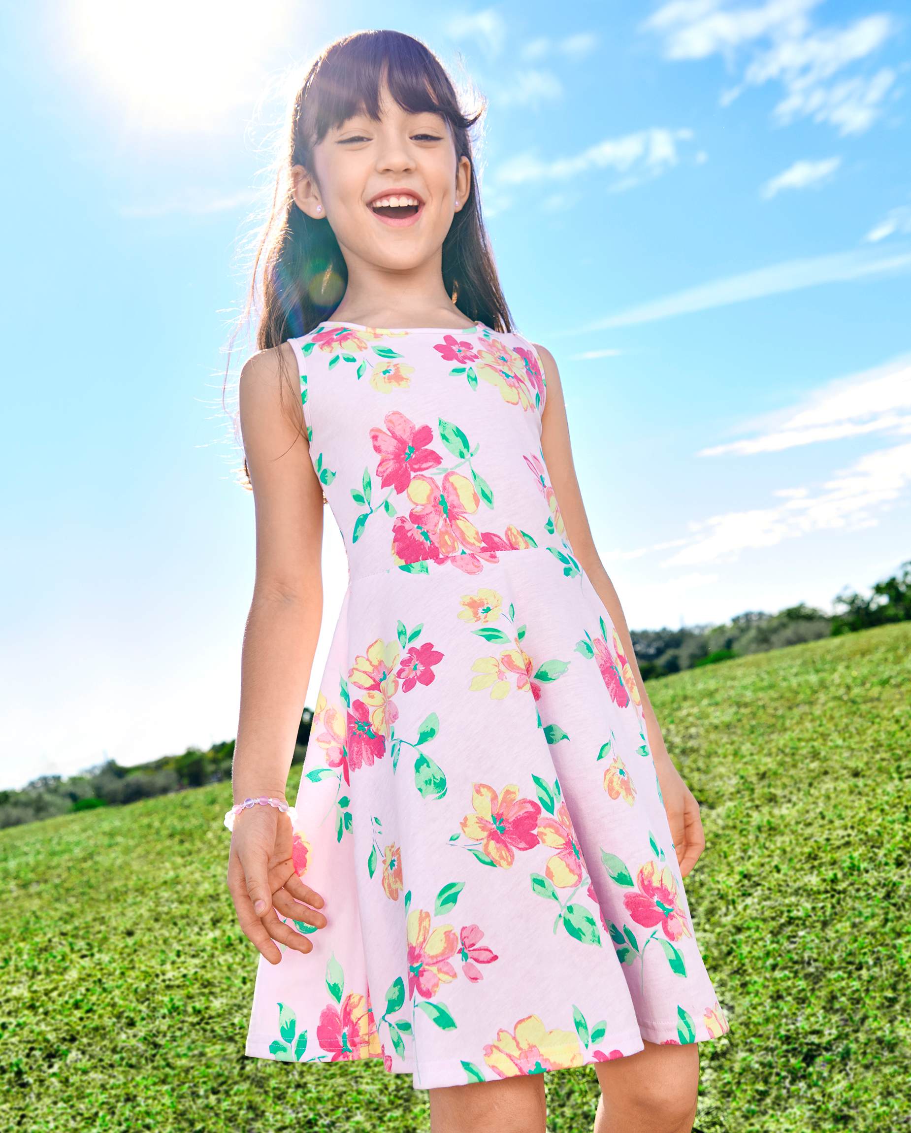 Girls Sleeveless Print Knit Skater Dress - PURPLE | The Children's