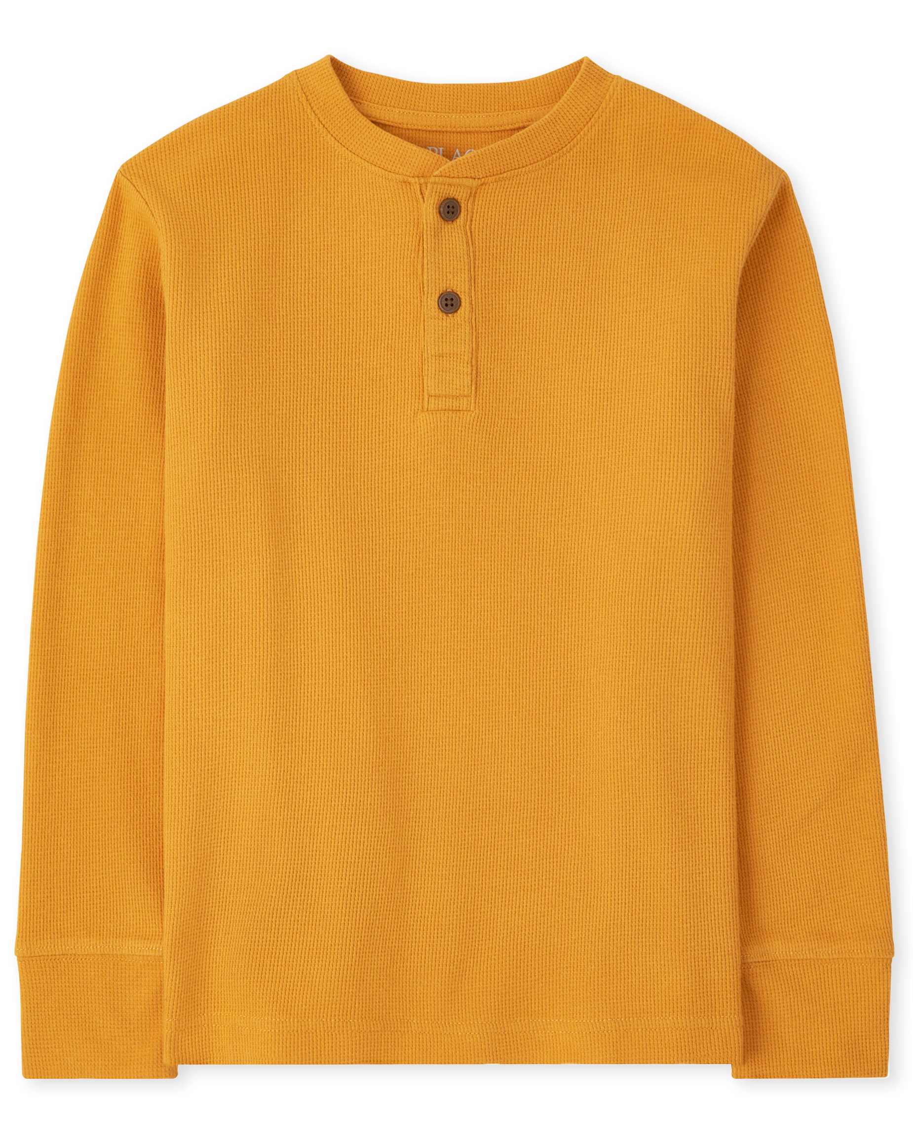 Boys Long Sleeve Waffle Thermal Henley Top - YELLOW | The