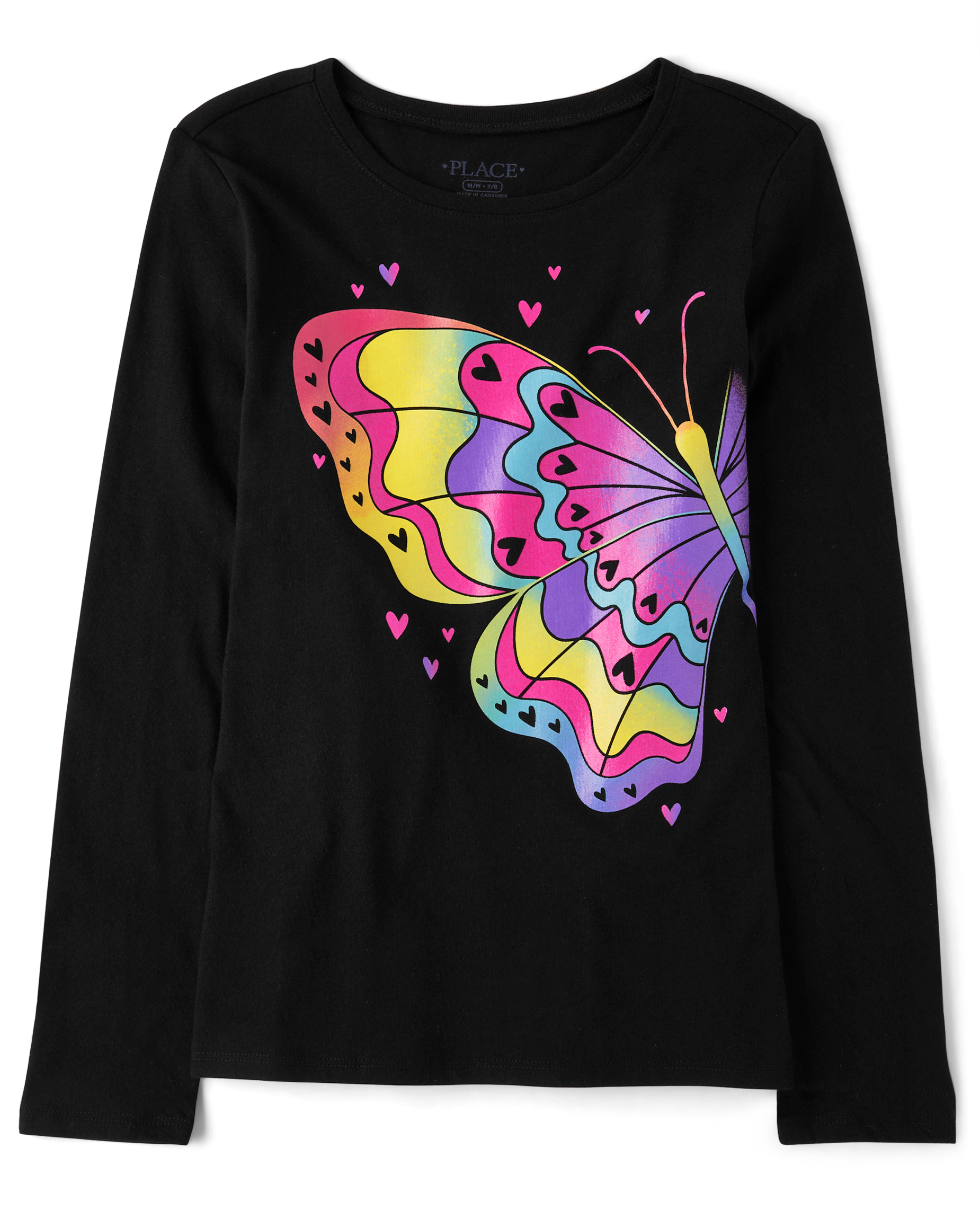 Girls Long Sleeve Butterfly Graphic Tee - BLACK | The Children