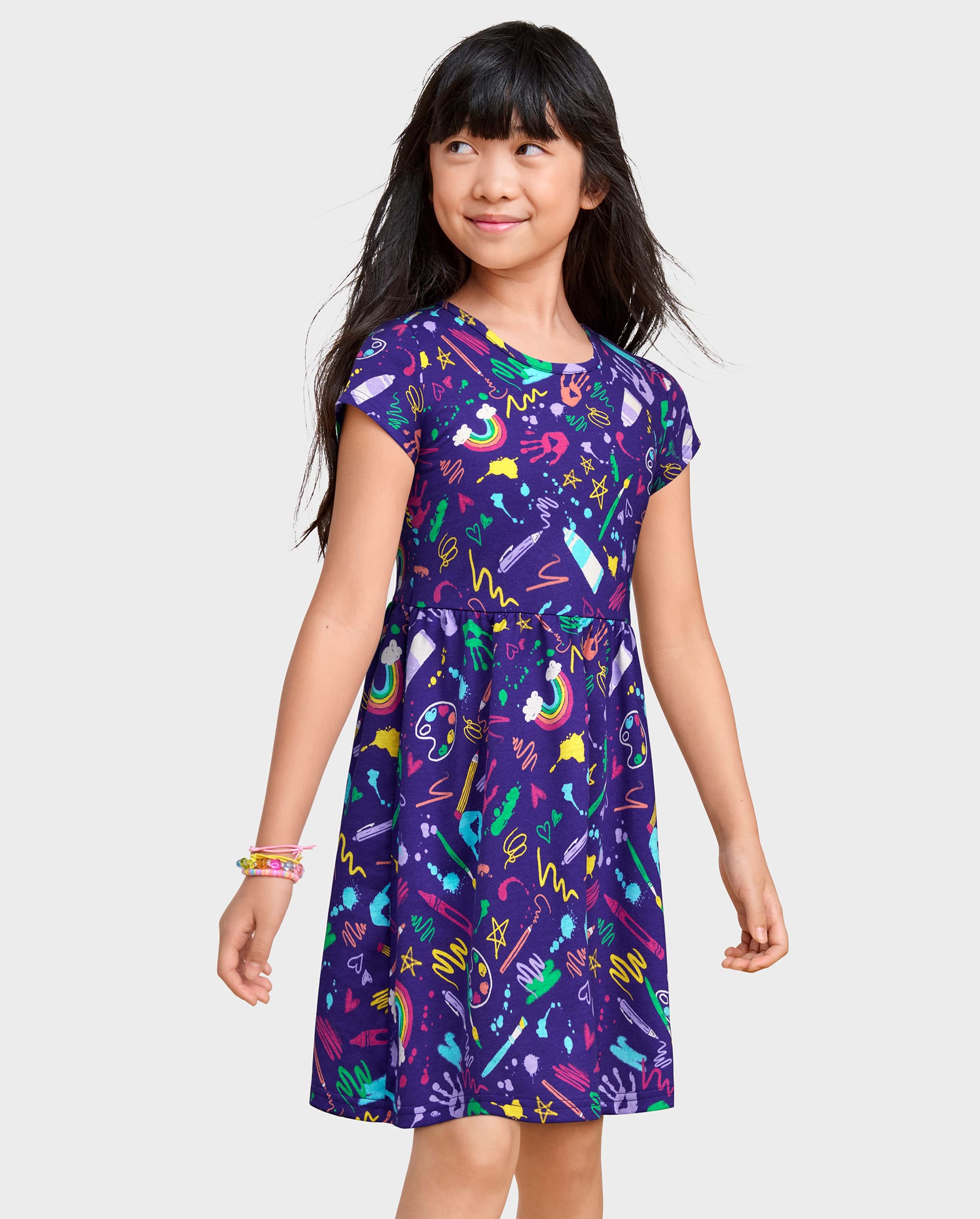 Girls Short Sleeve Print Everyday Dress - PURPLE | The Children's Place