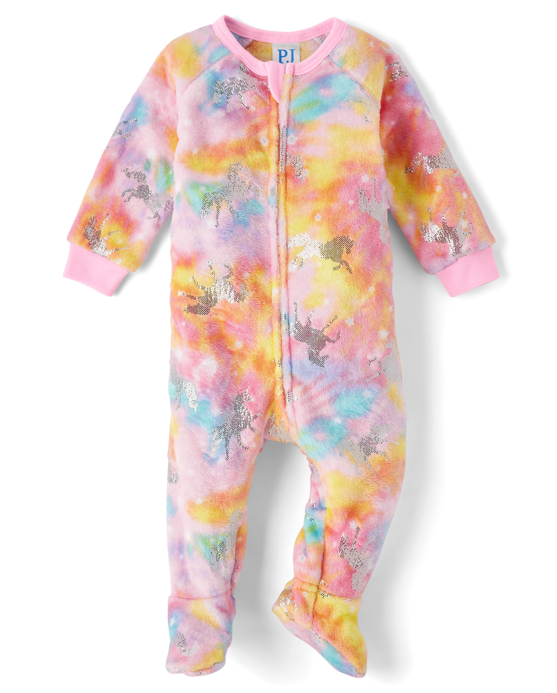 Baby And Toddler Girls Rainbow Leopard Fleece Footed One Piece Pajamas - SPARKLPINK