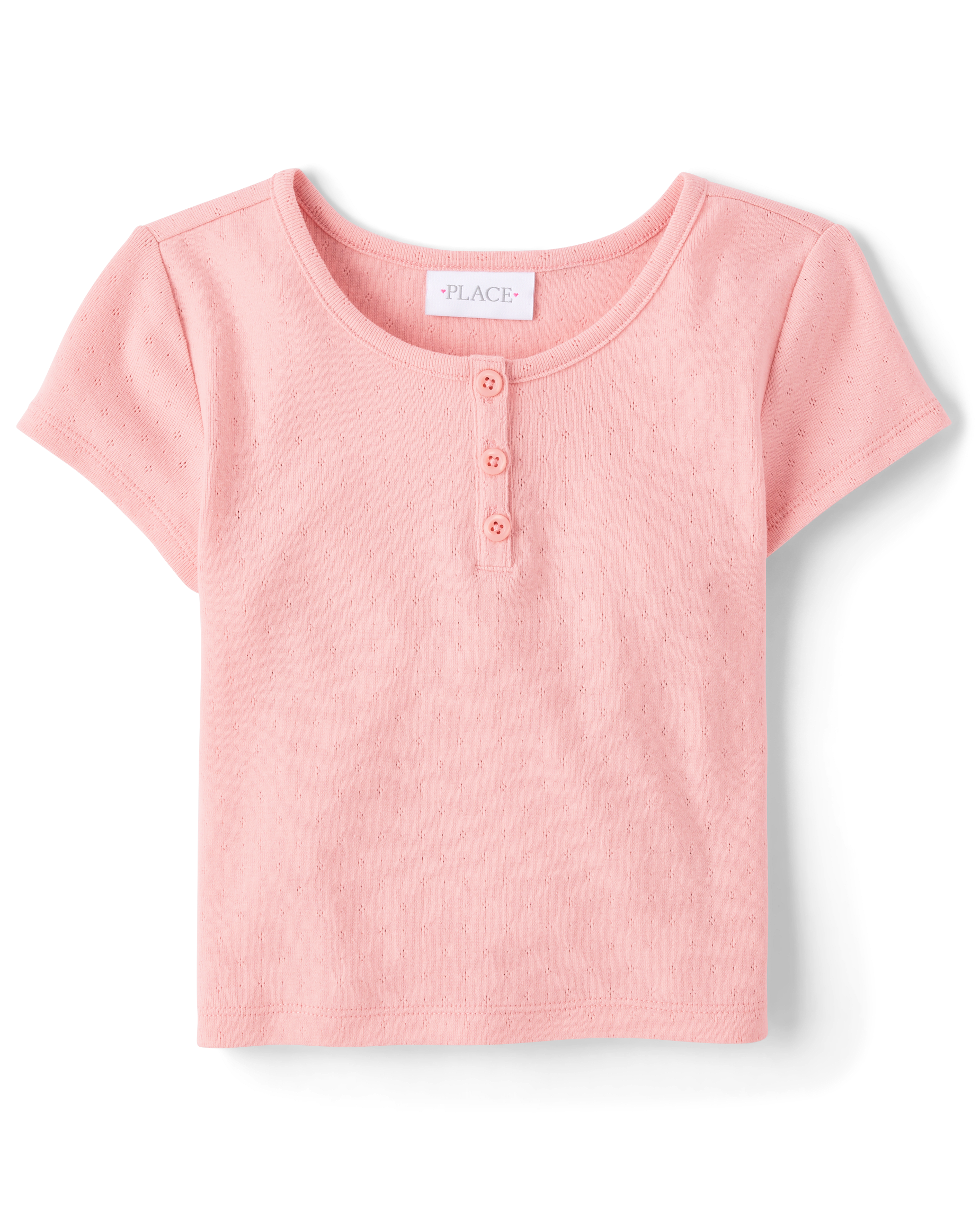 Girls Short Sleeve Pointelle Henley Top - PURPLE | The