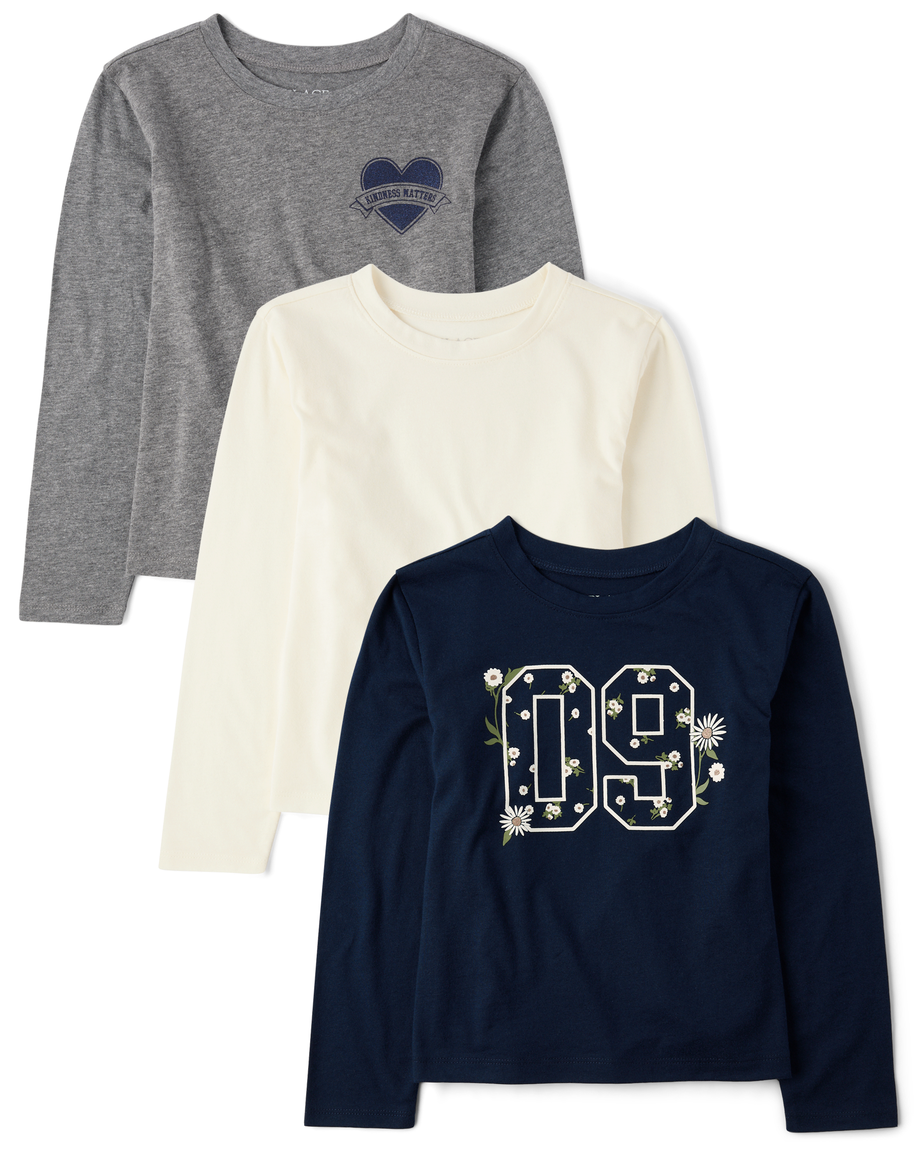 Girls Mix And Match Long Sleeve Graphic Tee Shirt 3-Pack