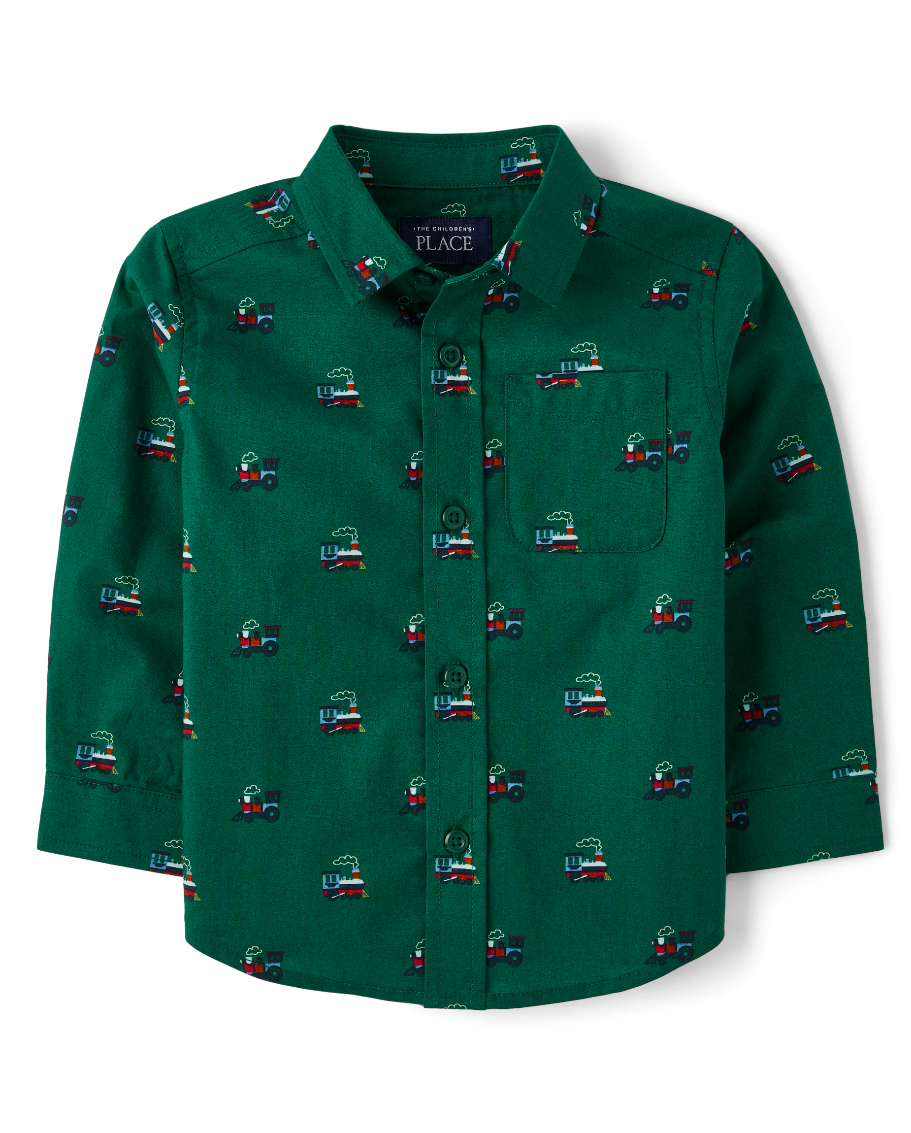 Baby And Toddler Boys Print Poplin Button Up Shirt - GREEN | The Children's Place Baby And Toddler Boys Print Poplin Button Up Shirt - GREEN | The Children's Place