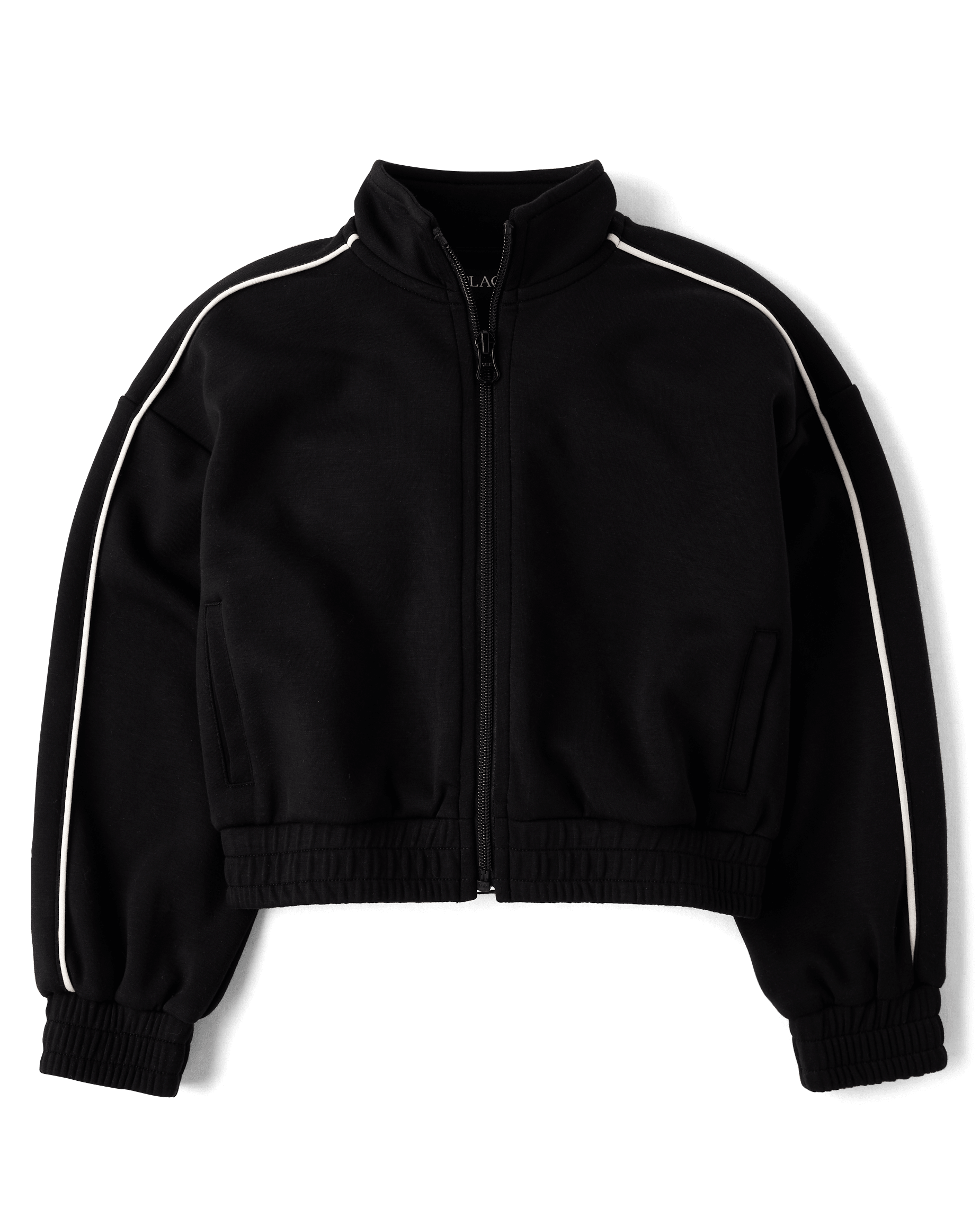 Girls Active Long Sleeve Scuba Cropped Zip Up Jacket - BLACK