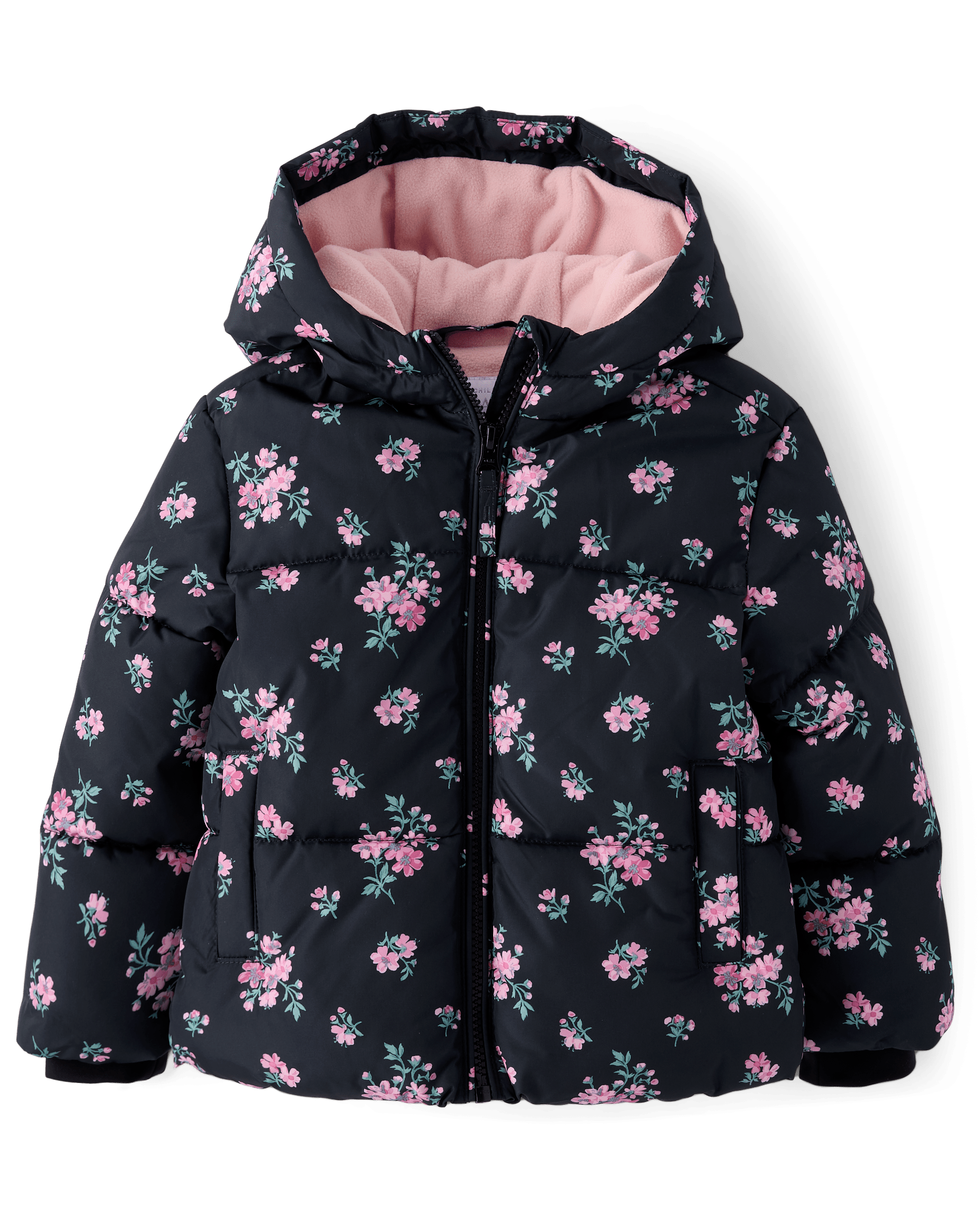 Toddler Girls Long Sleeve Print Microfleece Lined Puffer