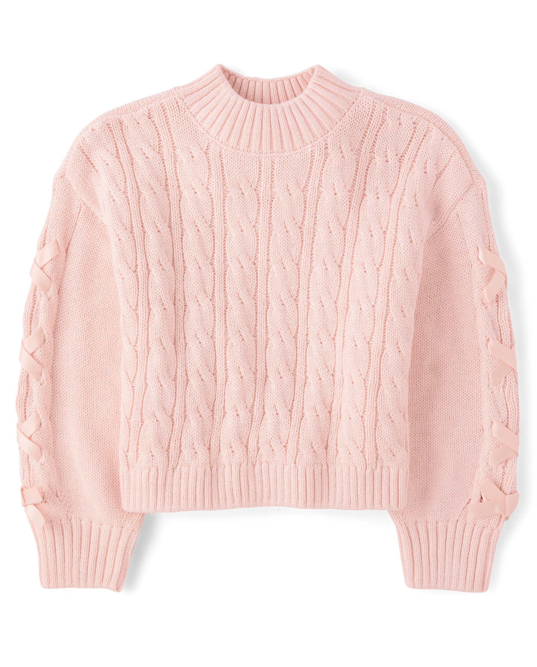 Girls Long Sleeve Ribbon Cable Knit Sweater - BLUE | The