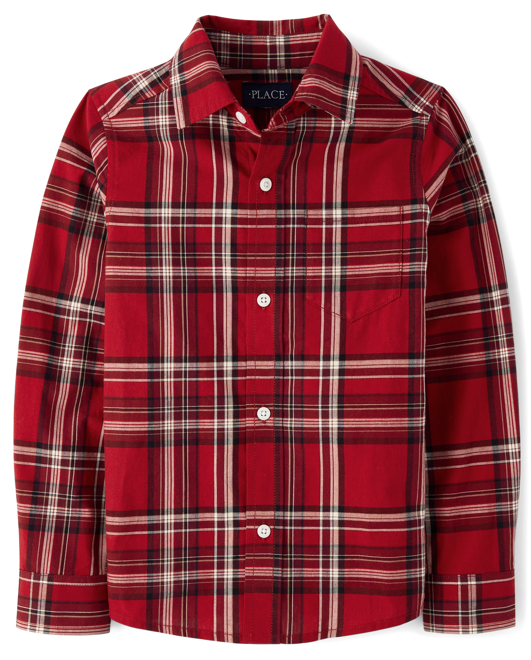 Boys Christmas Long Sleeve Plaid Poplin Button Up Shirt - BLUE | The  Children's Place