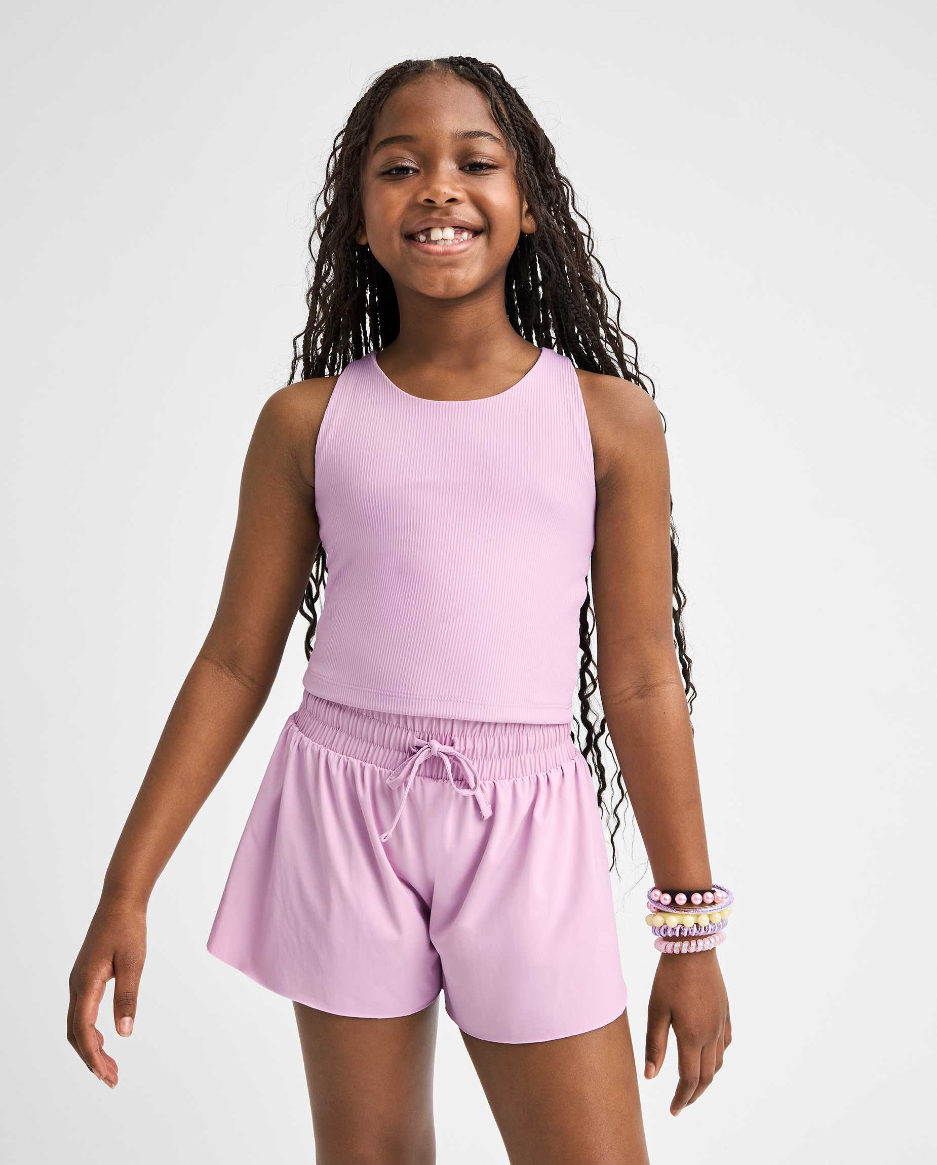 Girls Active Sleeveless Quick Dry Cross Back Ribbed Tank Top