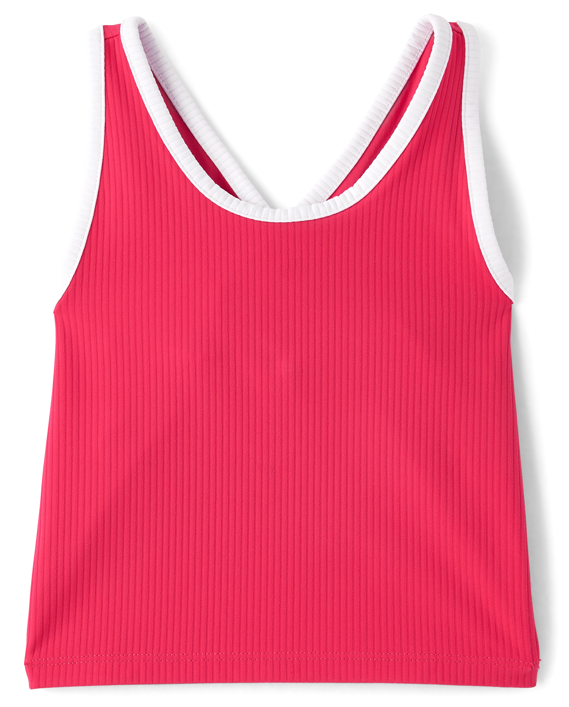 Girls Active Sleeveless Contrast Ribbed Cross Back Tank Top - PINK
