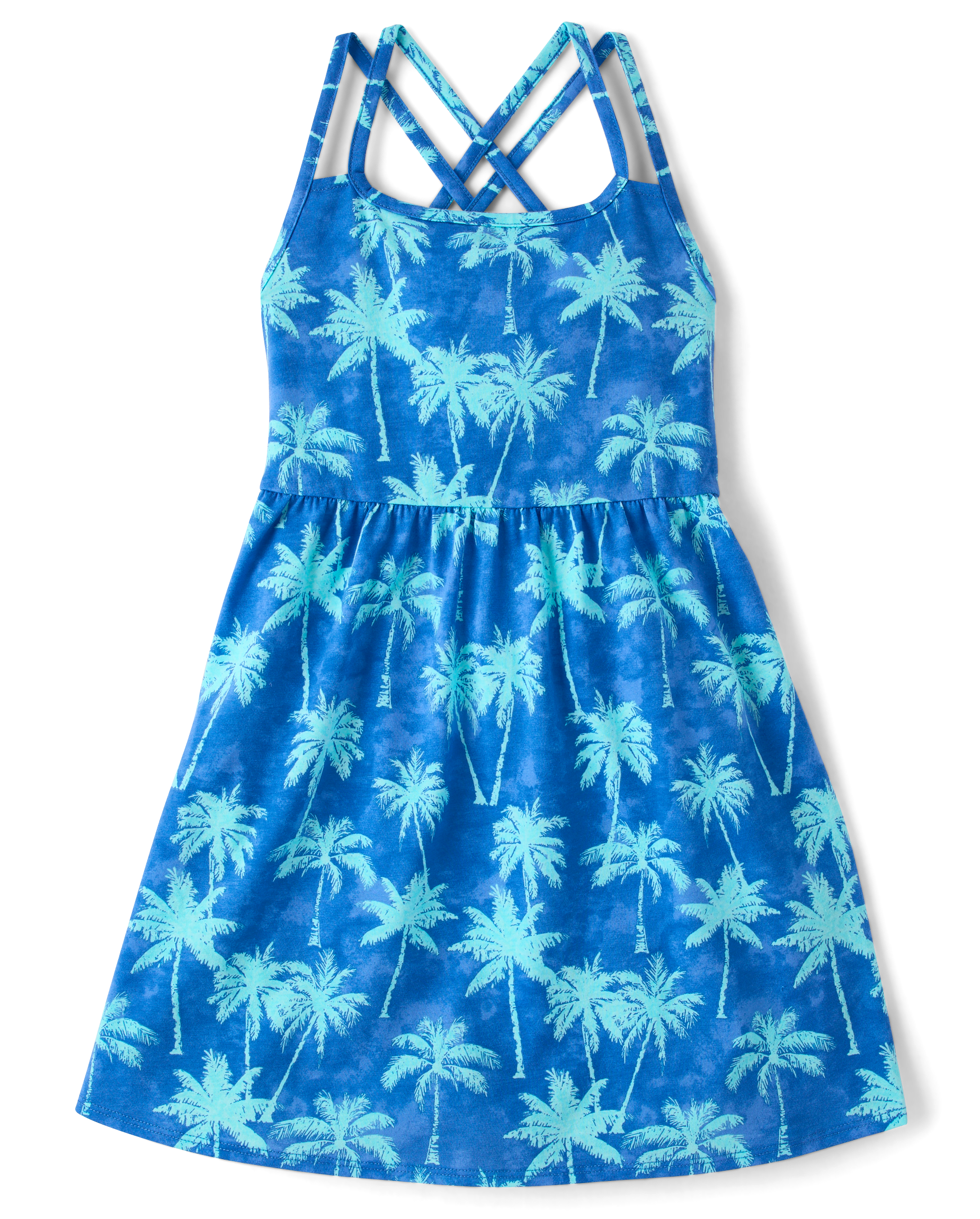 Girls Sleeveless Print Cross Back Dress - BLUE | The Children's Place