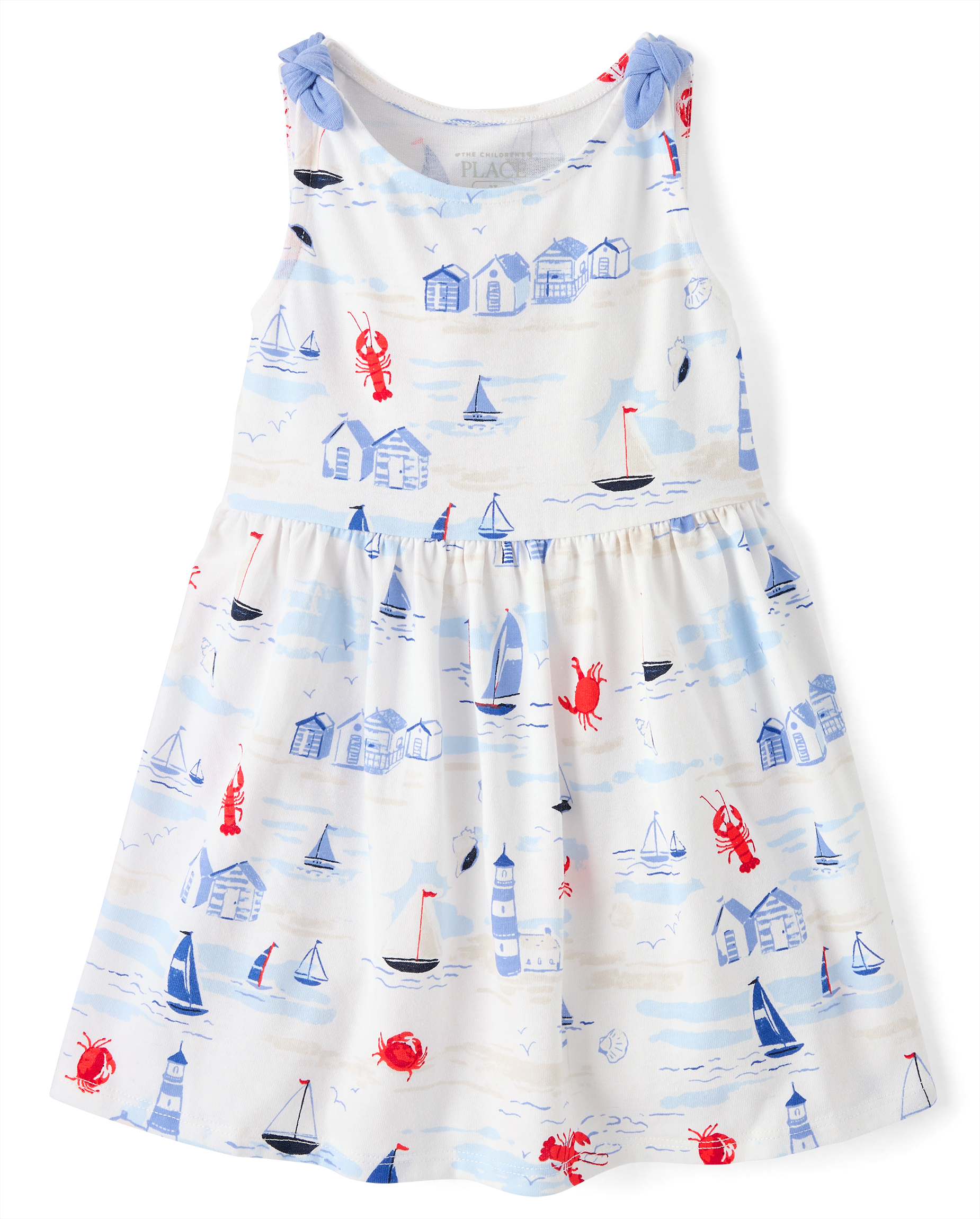 The Children's Place Baby & Toddler Girls Sleeveless Tie Shoulder Print Dress, Sizes 6m-5t, Infant Girl's, Size: 6-9 Months, White