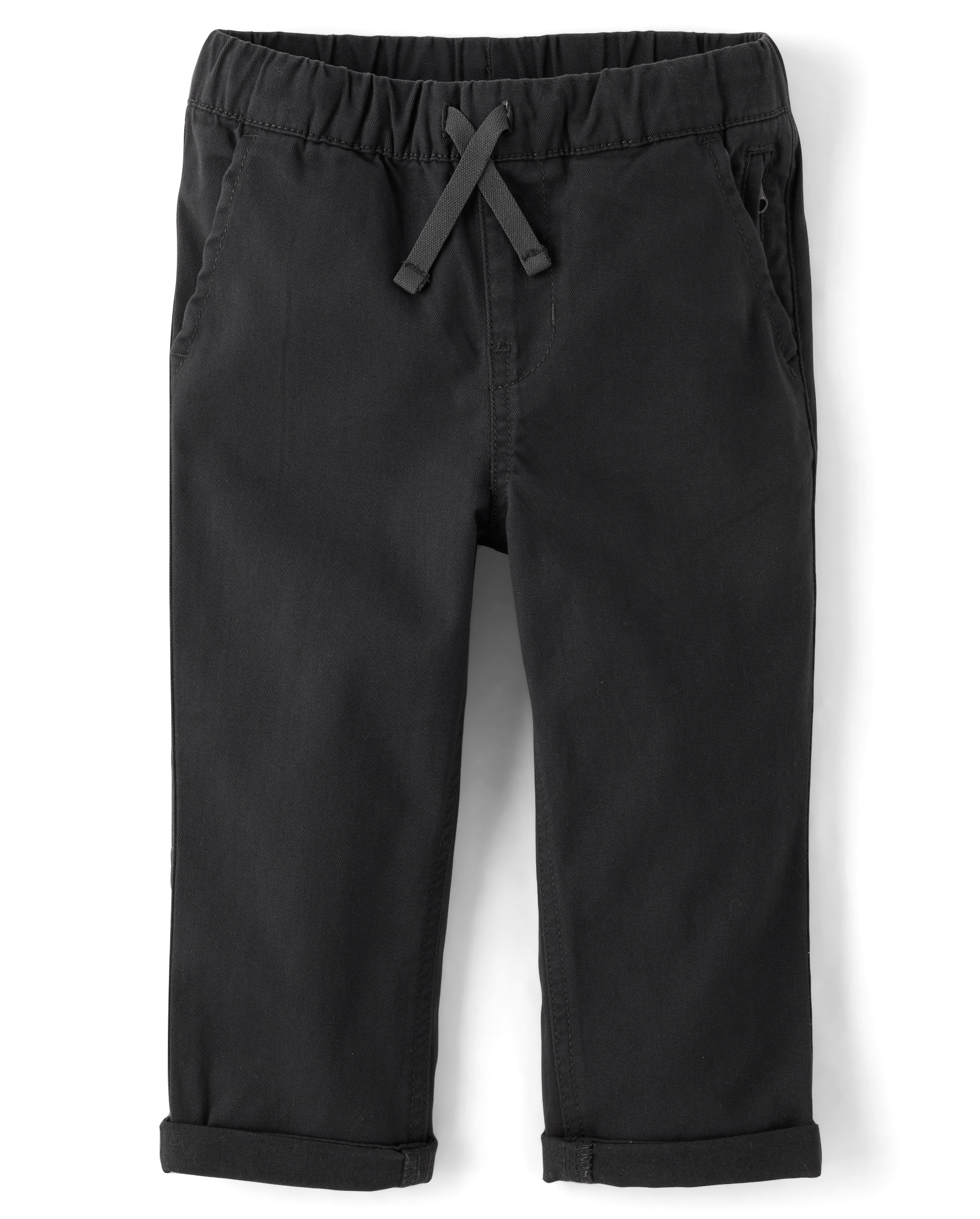 Baby And Toddler Boys Roll Cuff Pull On Chino Pants - BLACK | The