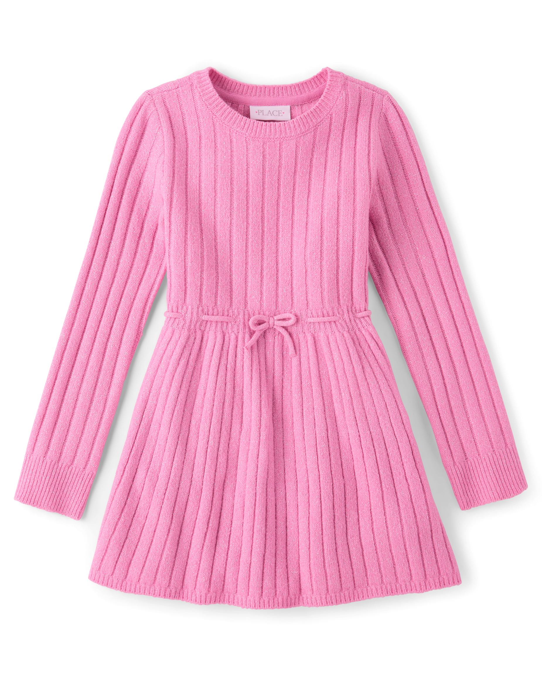 pink ribbed knit dress Girls Long Sleeve Shimmer Sweater - Jumper dress