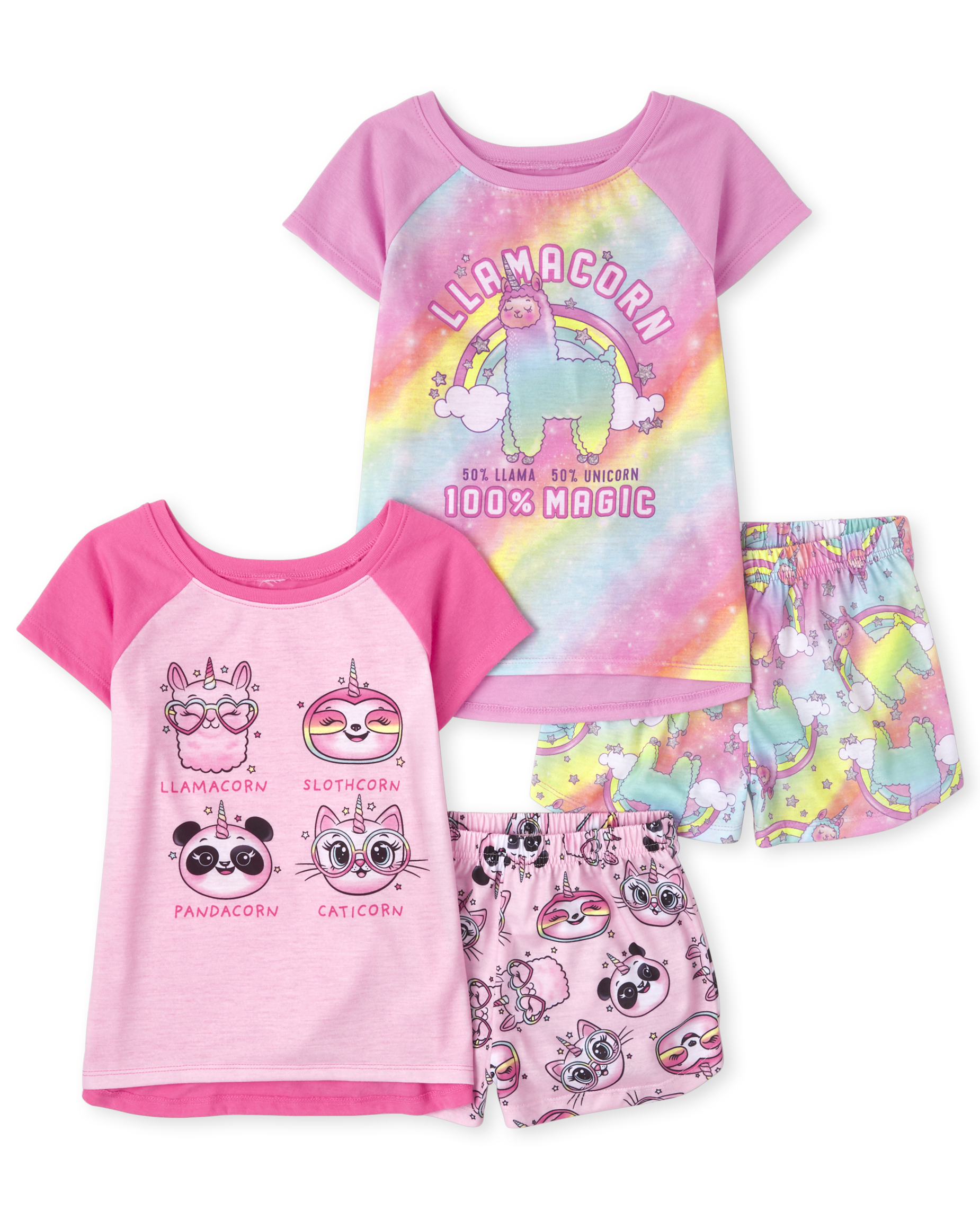 The Childrens Place Baby Girls Four Piece Graphic Sleeve Top and Shorts Pajama Set 