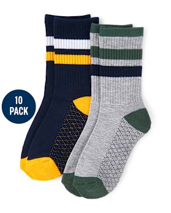 Boys Striped Cushioned Crew Socks 10-Pack