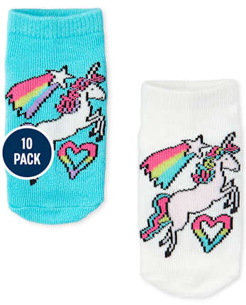 Toddler Girls Unicorn Striped Ankle Socks 10-Pack