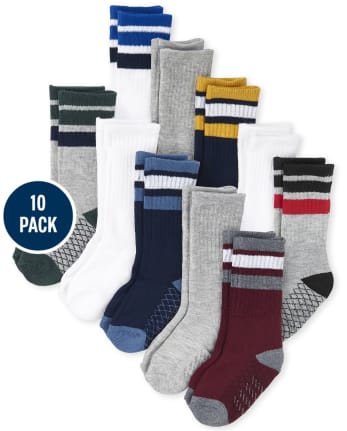 Paquete de 10 calcetines redondos a rayas para niños pequeños