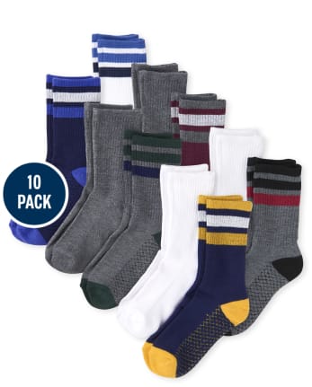 Boys Striped Crew Socks 10-Pack