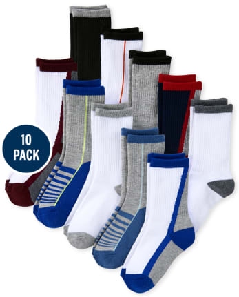 Boys Striped Athletic Crew Socks 10-Pack