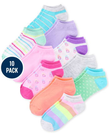 Girls Rainbow Ankle Socks 10-Pack
