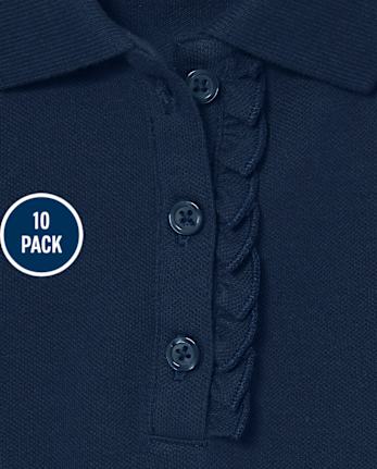 Polo de piqué con volantes de uniforme para niñas, paquete de 10