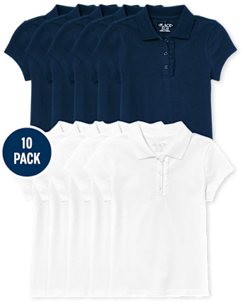Polo de piqué con volantes de uniforme para niñas, paquete de 10